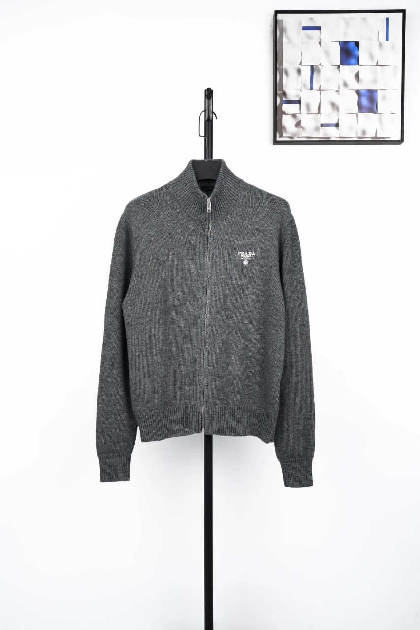 Prada Grey Wool Logo Zip Cardigan product photo from LabelPicks