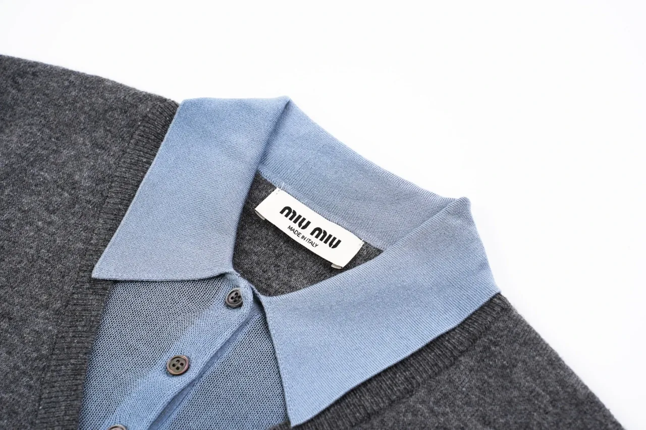 Miu Miu Grey Blue Contrast Collar Polo Sweater product photo from LabelPicks