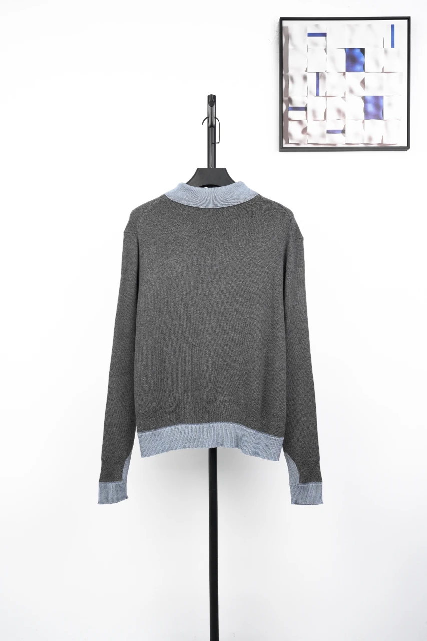 Miu Miu Grey Jacquard Logo Layered Cashmere Knit Polo Sweater product photo from LabelPicks