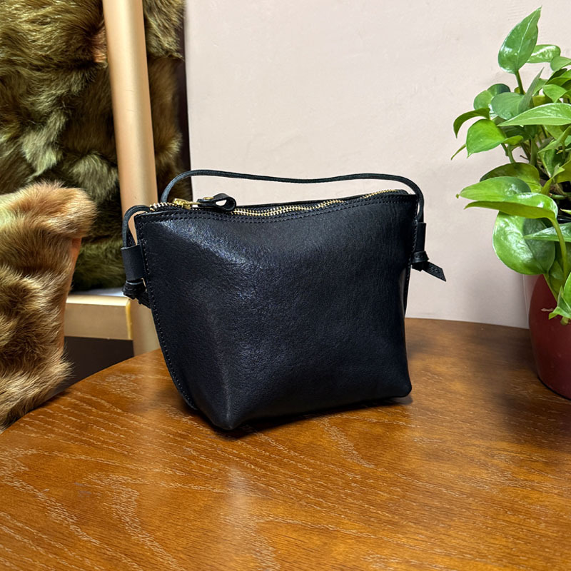 Women's Black Textured Leather Crossbody