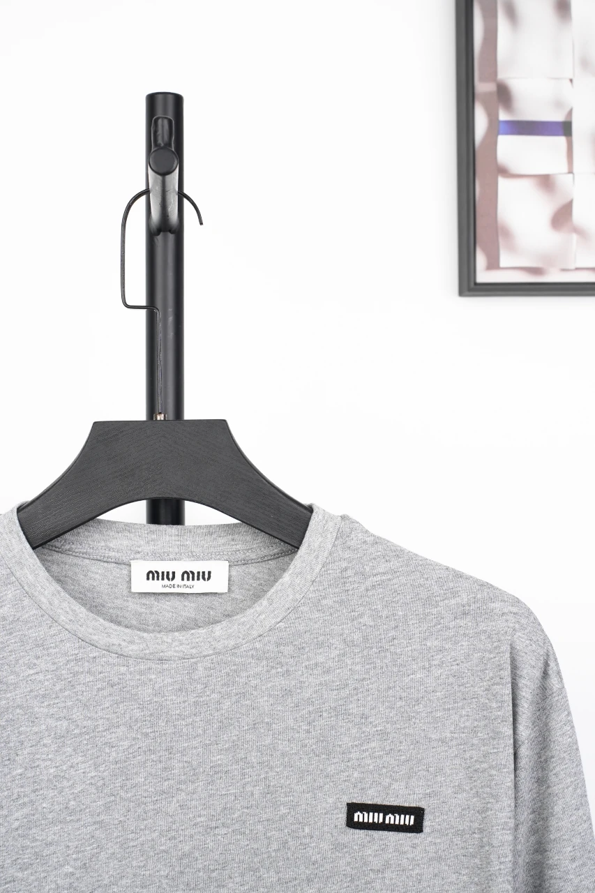 Miu Miu Grey Badge Embroidered Crewneck Long Sleeve T-Shirt product photo from LabelPicks