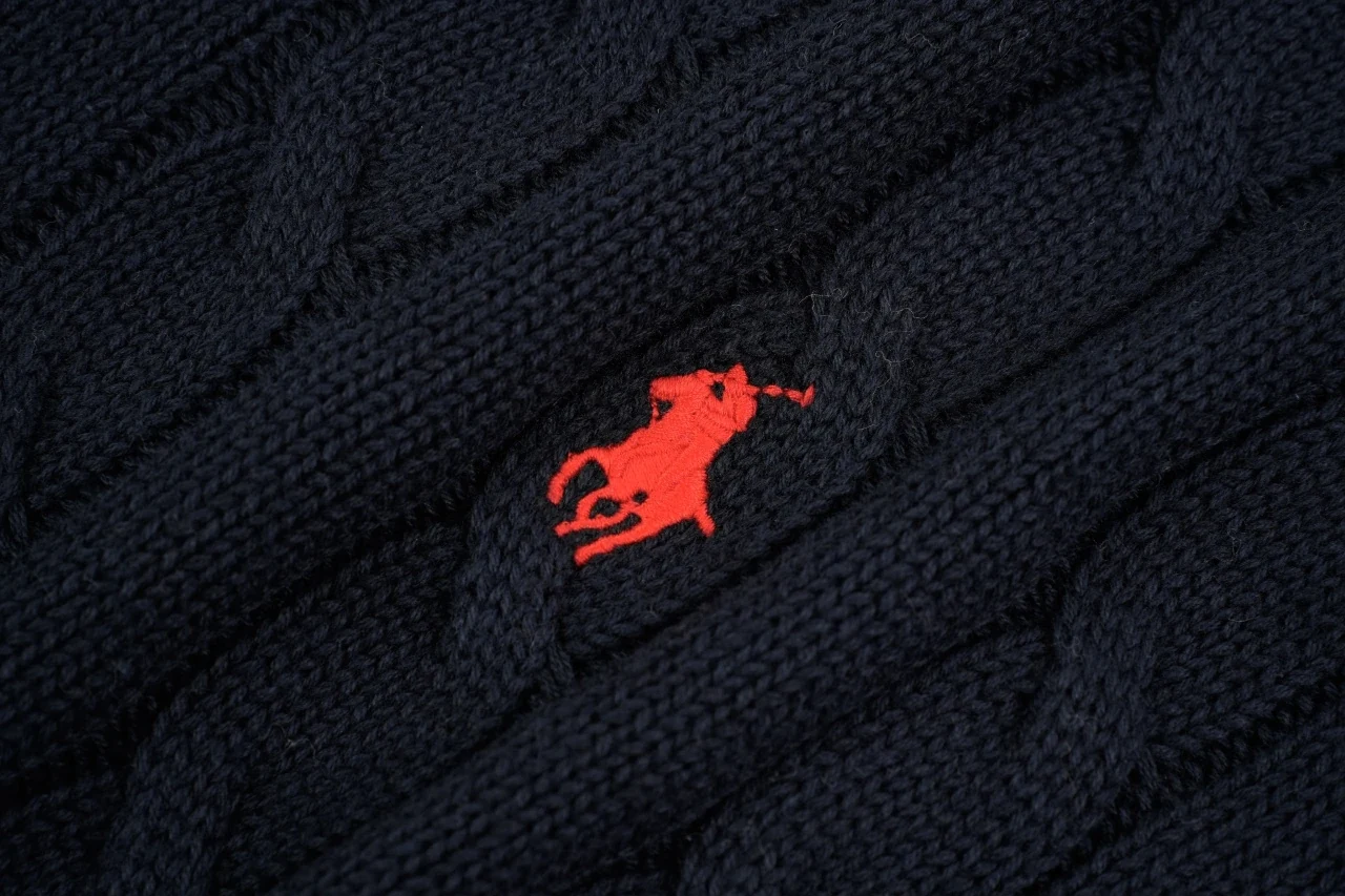 Ralph Lauren Navy Pony Embroidered Cable Knit Long Sleeve Polo Sweater product photo from LabelPicks