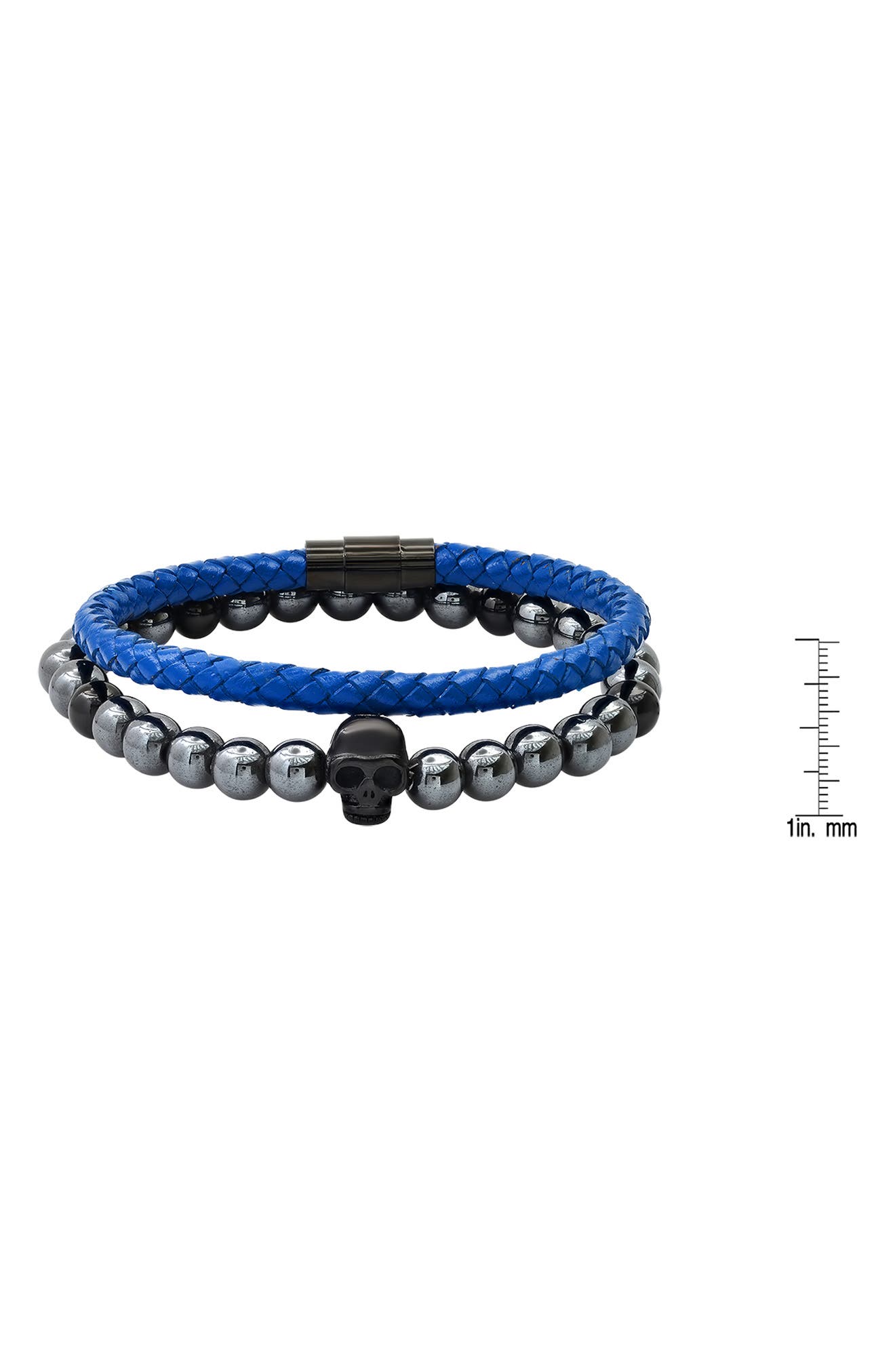 HMY JEWELRY Set of 2 Hematite Beaded & Braided Leather Bracelets