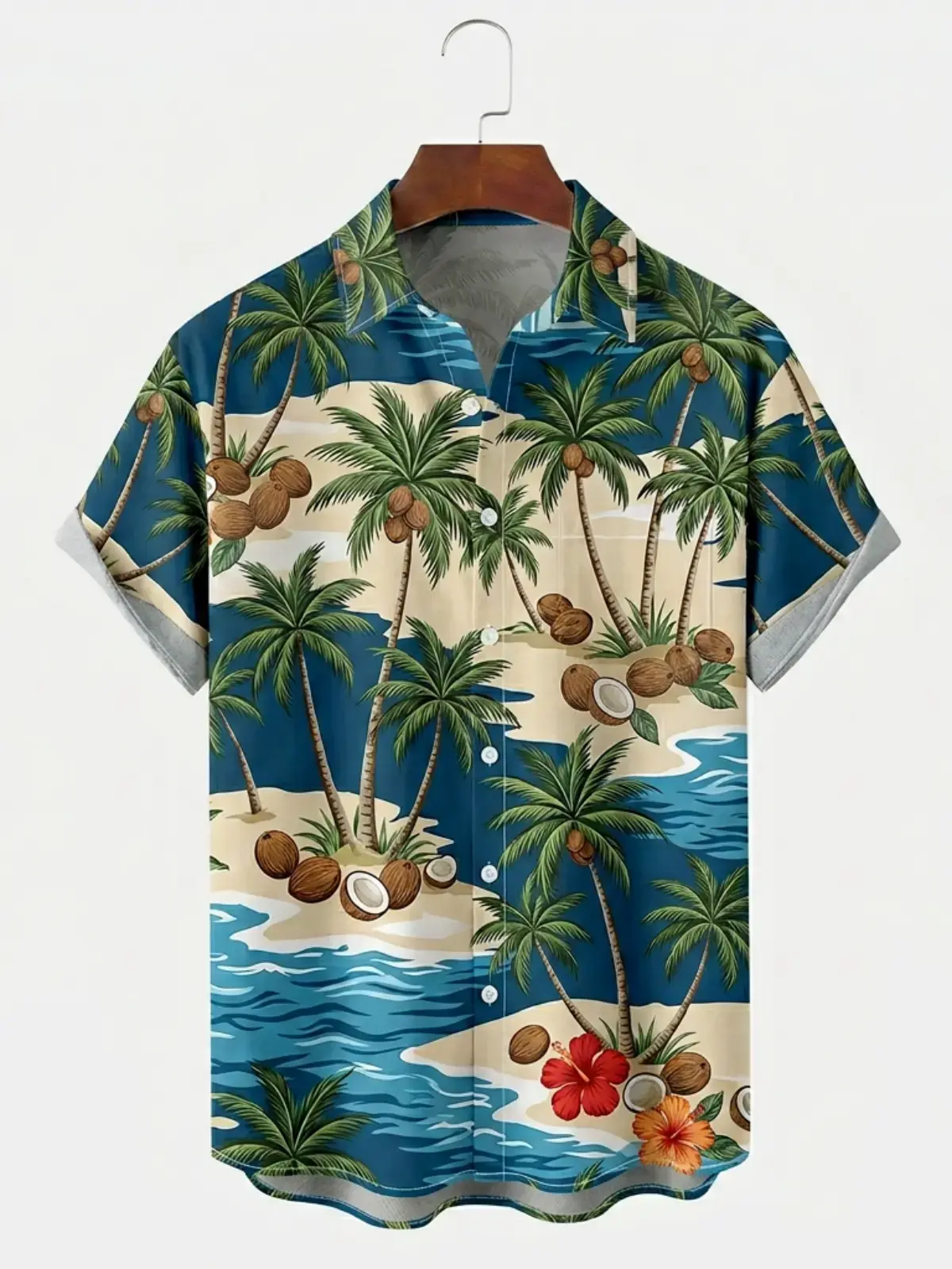 Men's printed shirts Blue Ocean Coconut Palm Aloha Shirt