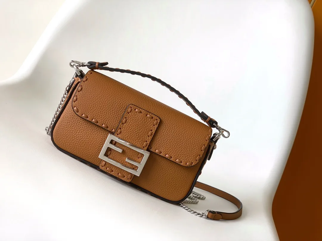 Fendi Brown Baguette Grained Leather Shoulder Bag product photo from LabelPicks