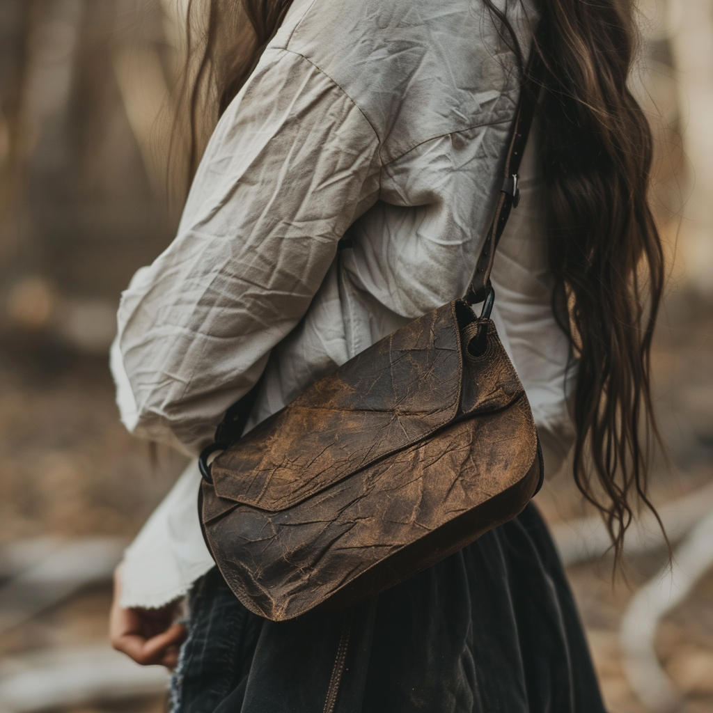 Brown Vintage Distressed Crinkled Leather Saddle Bag