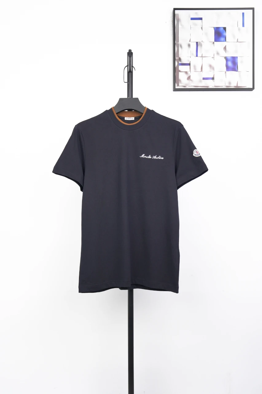 Moncler Navy Brown Contrast-Collar Embroidered T-Shirt product photo from LabelPicks