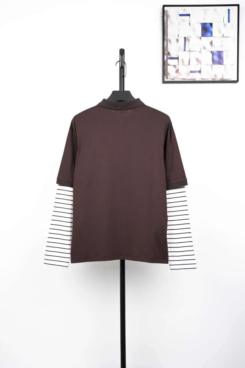 Miu Miu Brown Stripe Layered Look Long Sleeve Polo Shirt product photo from LabelPicks