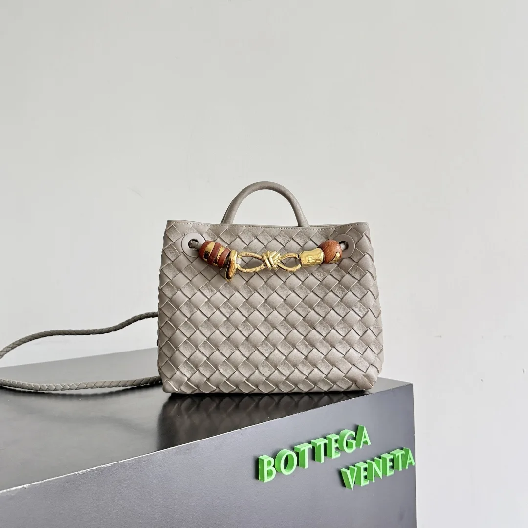 Bottega Veneta Andiamo Grey Intrecciato Woven Leather Top Handle Bag product photo from LabelPicks