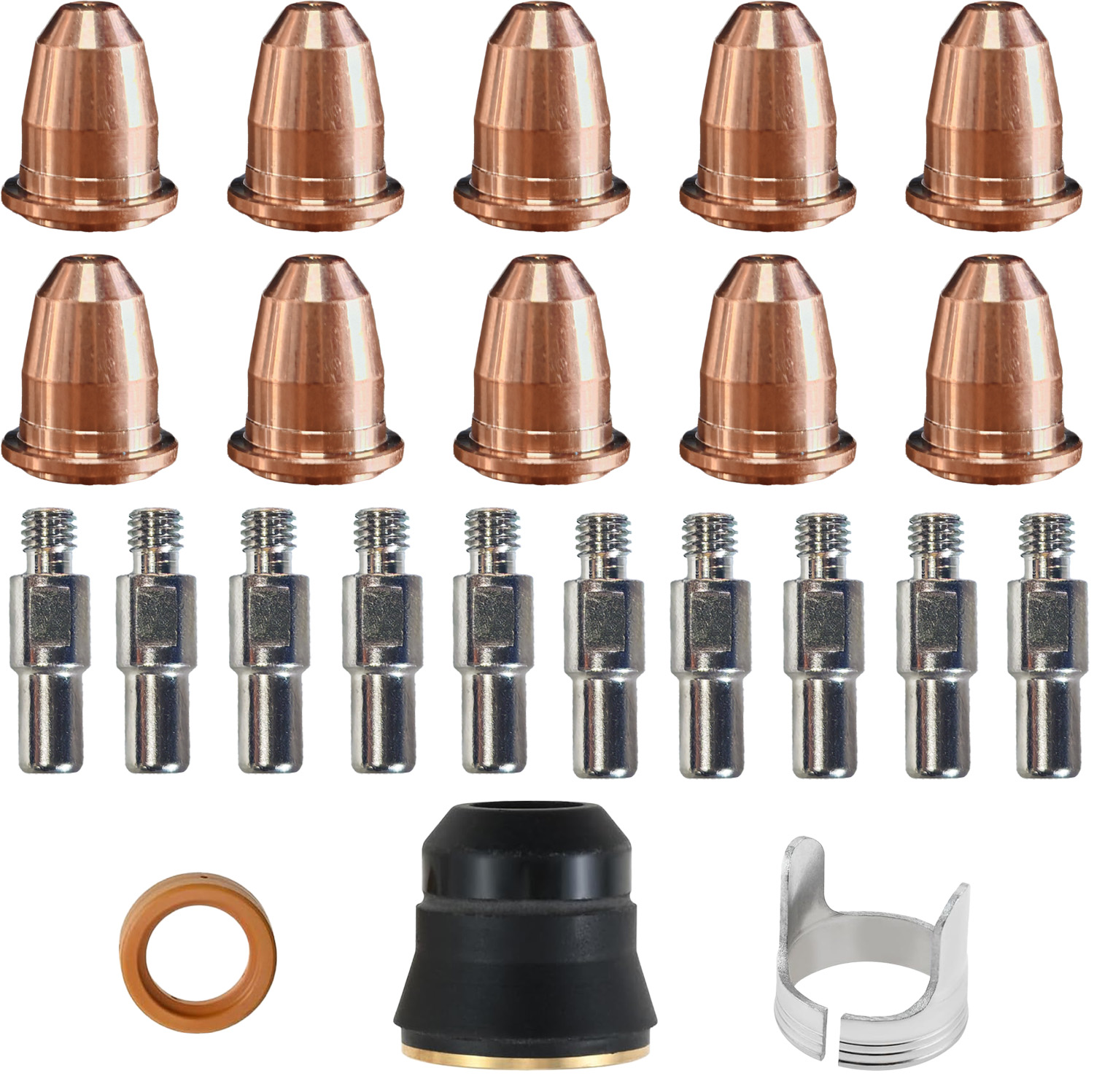 23pcs PT60/IPT60/PT40/IPT40 Plasma Cutter Accessories Torch Consumables for Cutting Equipment - Electrode/Nozzle Tip 1.0mm(0.039'')/Shield Cap/Swirl Ring/Stand Off
