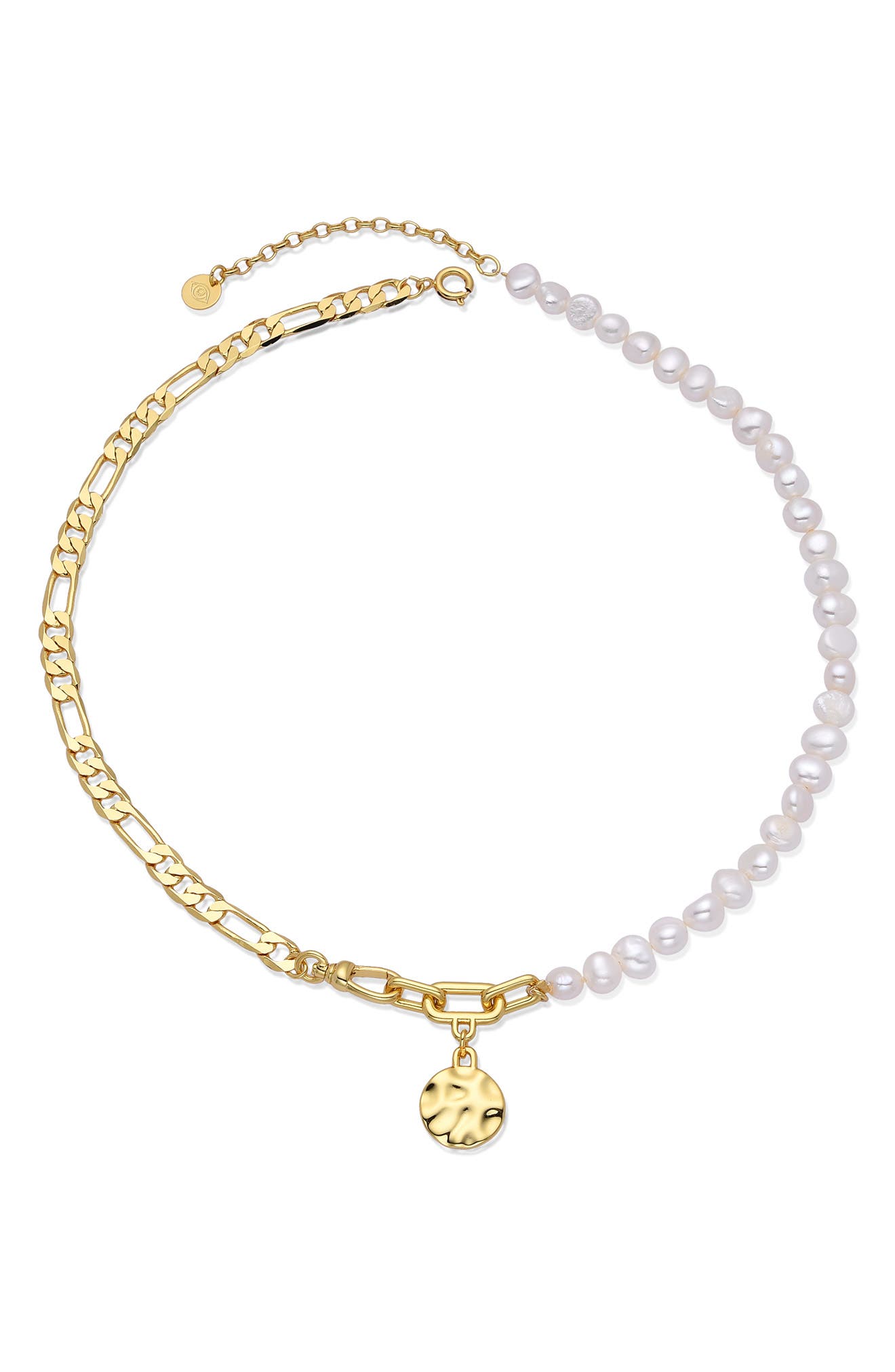 EYE CANDY LOS ANGELES Eden Faux Pearl Figaro Chain Disc Pendant Necklace