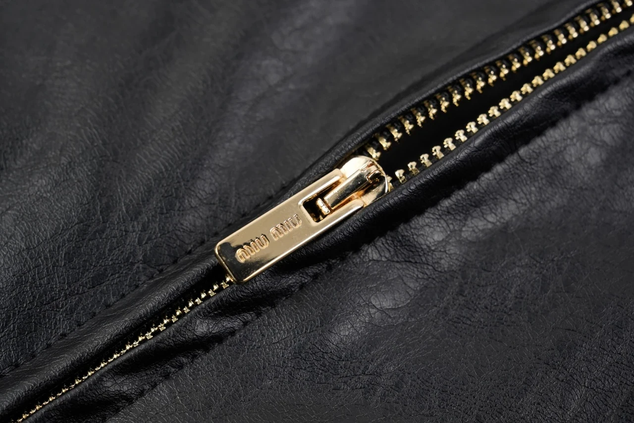 Miu Miu Black Waxed Leather Baseball Jacket product photo from LabelPicks