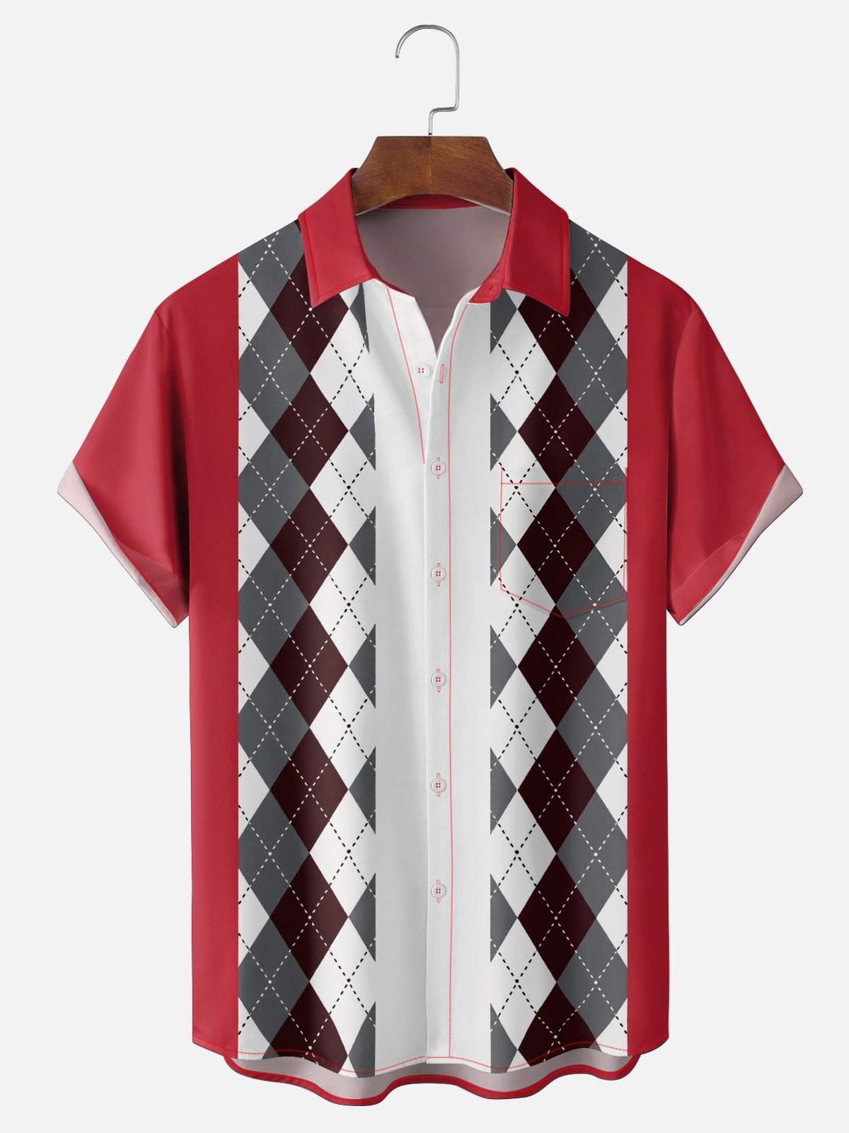 Moisture Wicking Geometric Color Blocks Chest Pocket Holiday Shirt