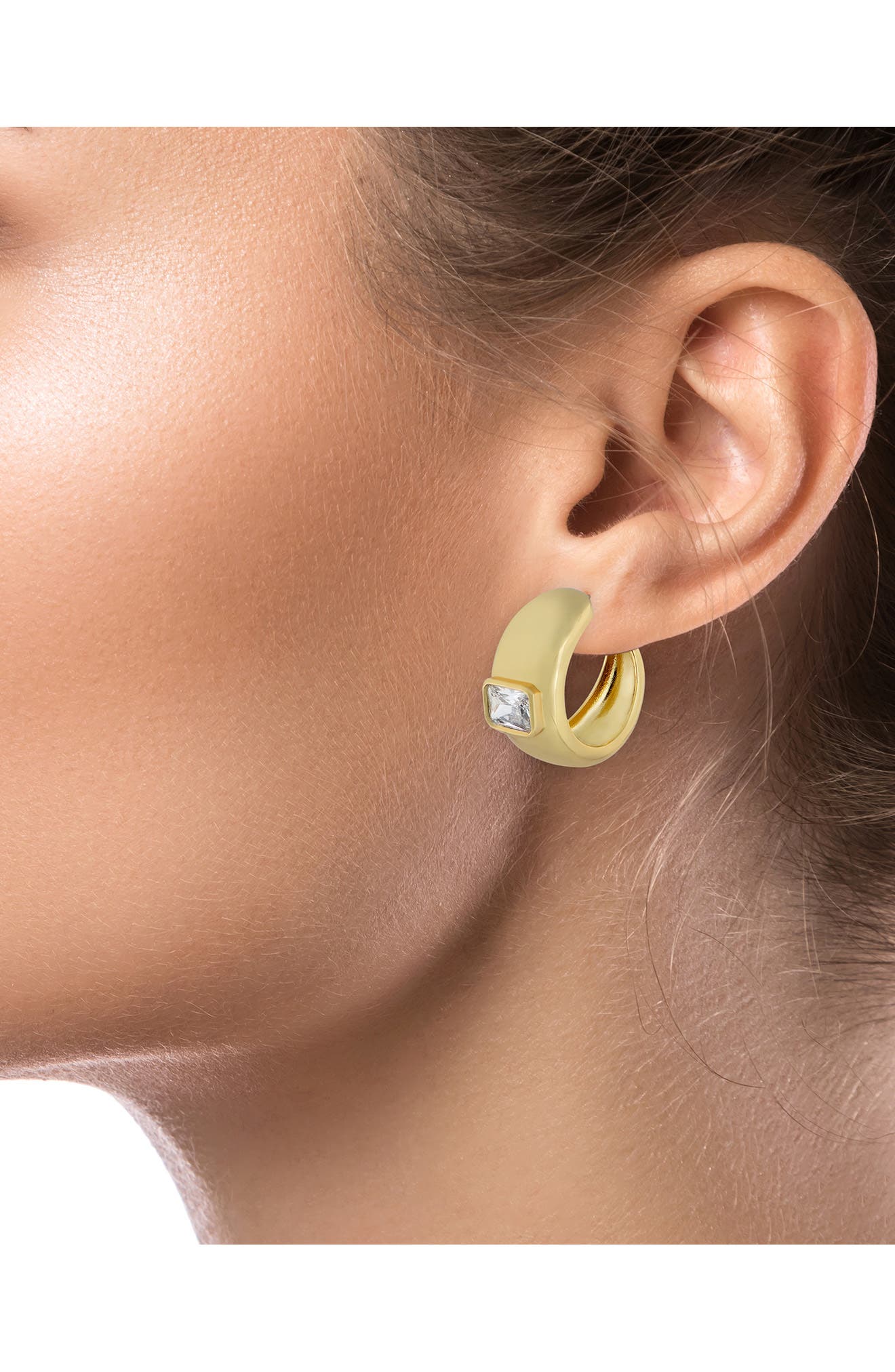 CZ by Kenneth Jay Lane CZ Emerald Cut Inlay Wide Hoop Earrings