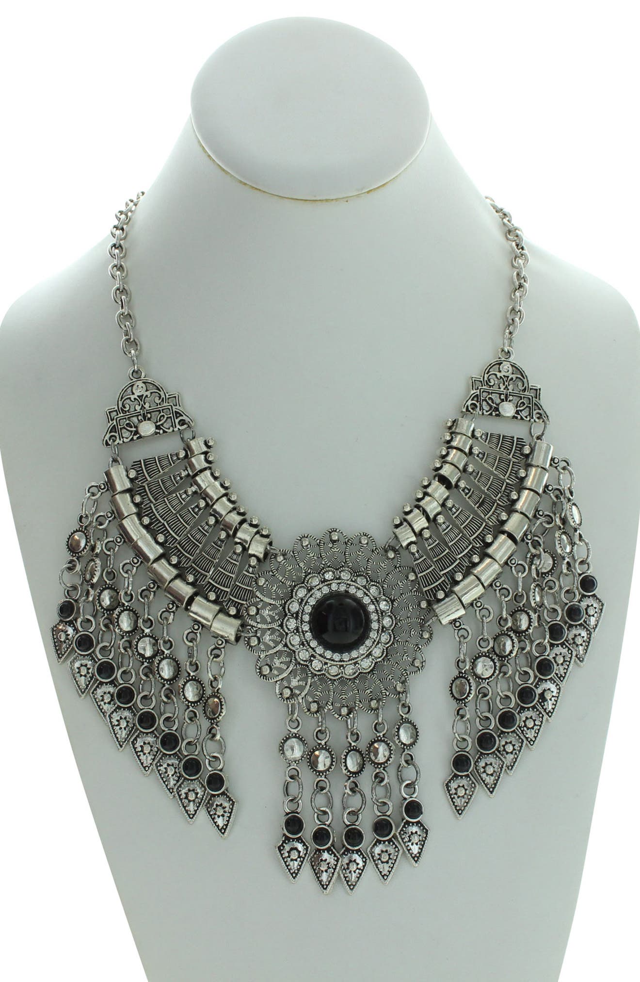 OLIVIA WELLES Silver-Tone Crystal Fringe Statement Necklace