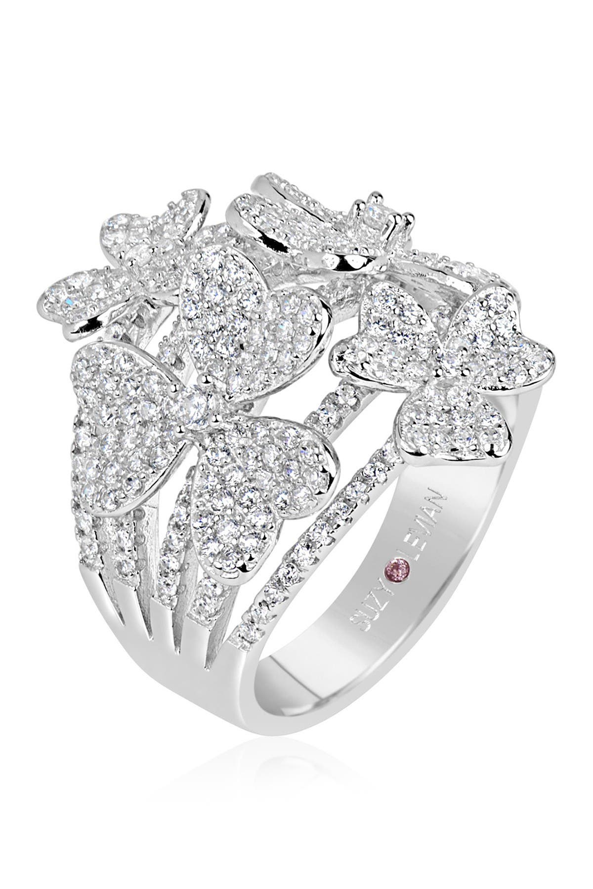 SUZY LEVIAN Sterling Silver CZ Multi Flower Ring