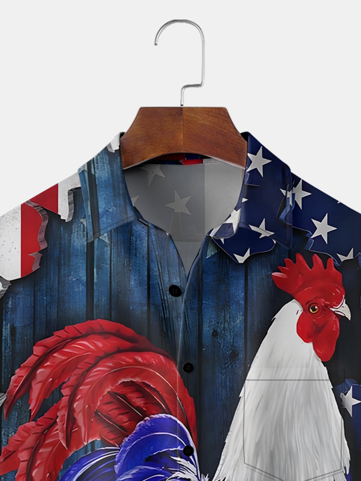 Moisture-Wicking Tropical American Flag Rooster Print Shirt