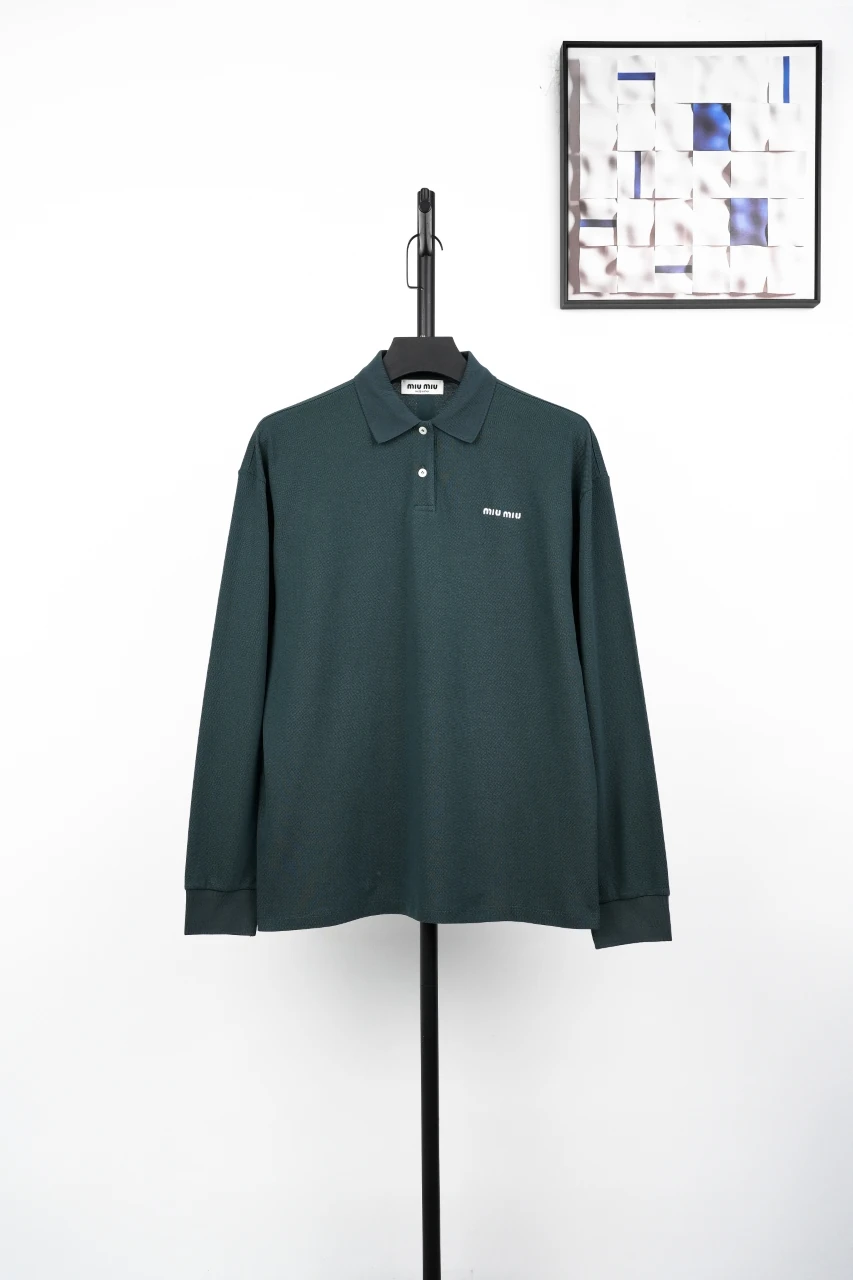 Miu Miu Dark Green Logo Long Sleeve Polo Shirt product photo from LabelPicks