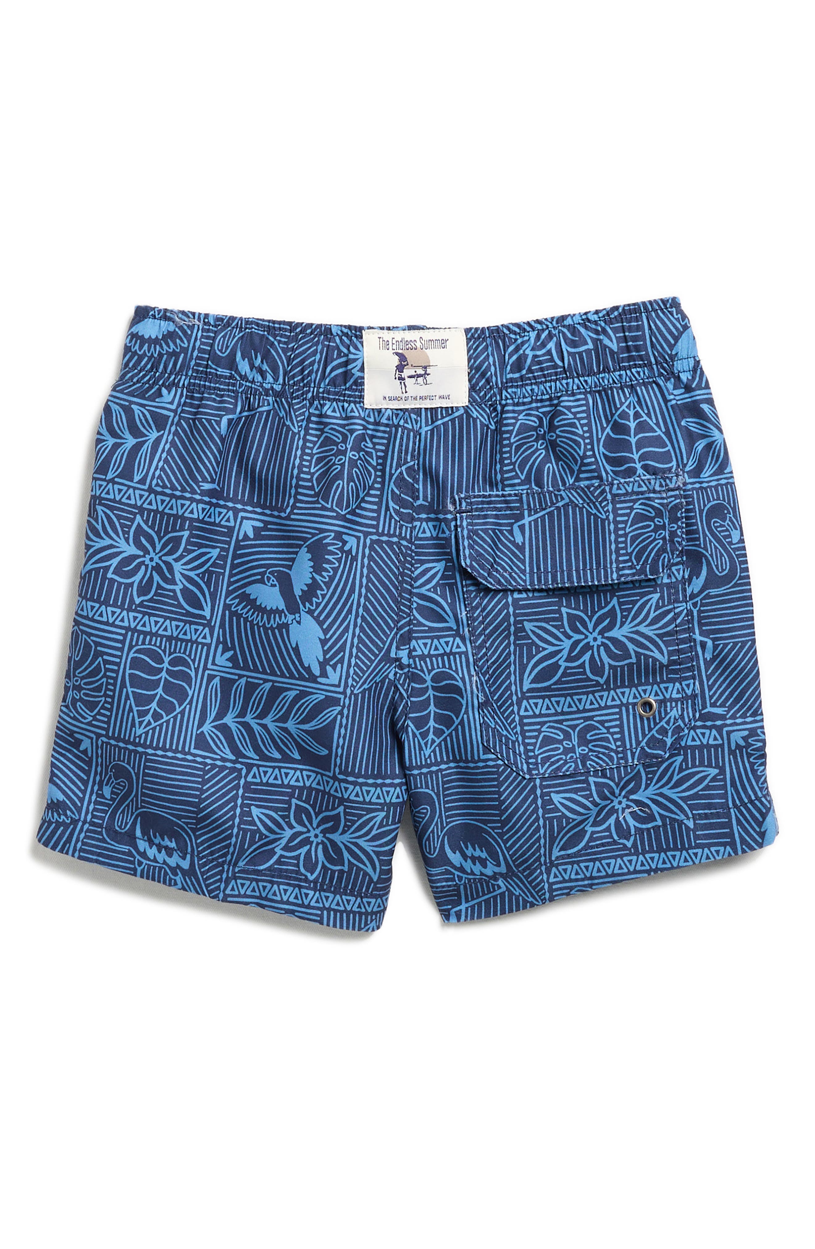 THE ENDLESS SUMMER Kids' Flamingo Tiles Volley Swim Trunks