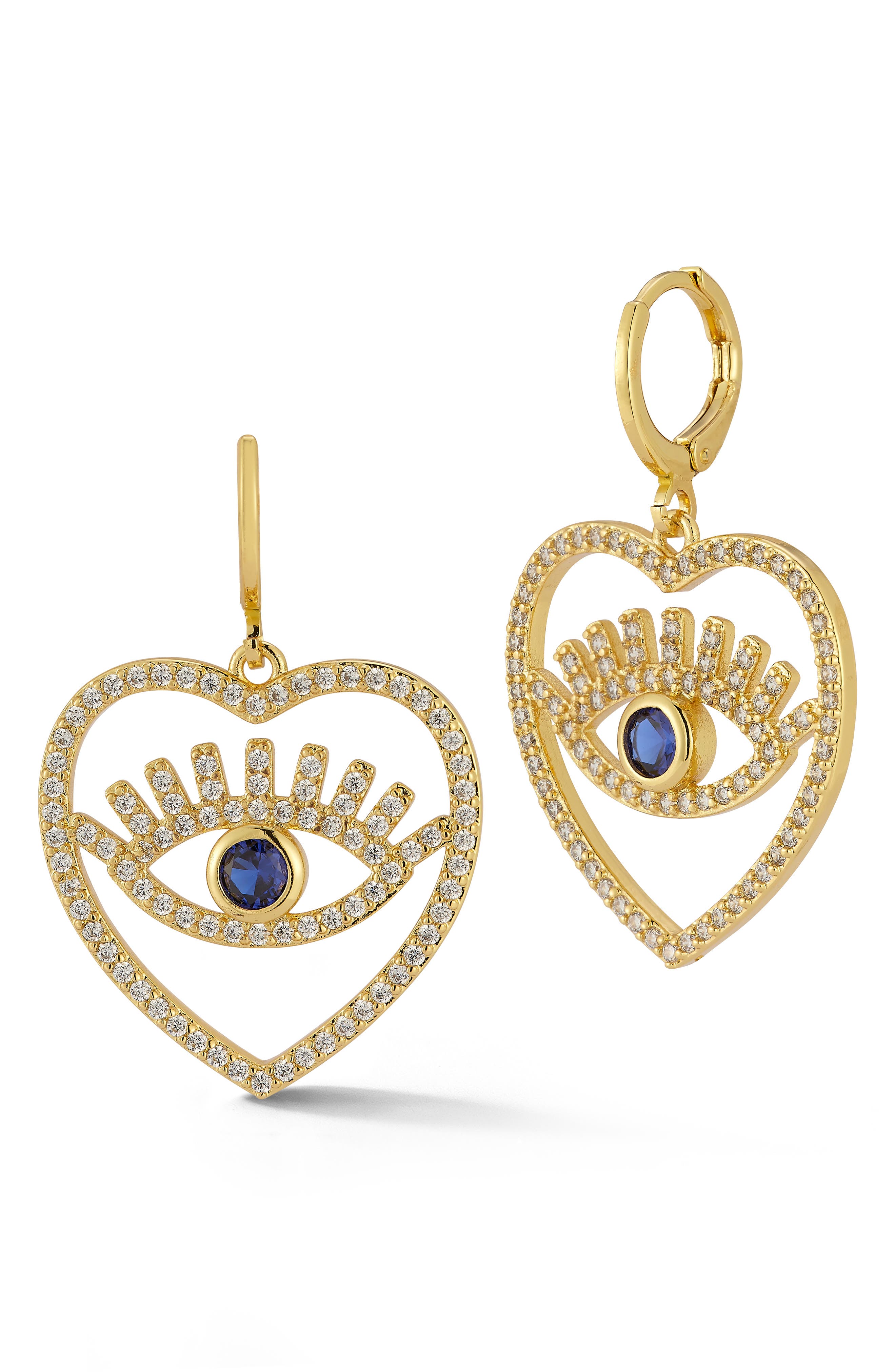 SPHERA MILANO Cubic Zirconia Evil Eye Heart Drop Earrings
