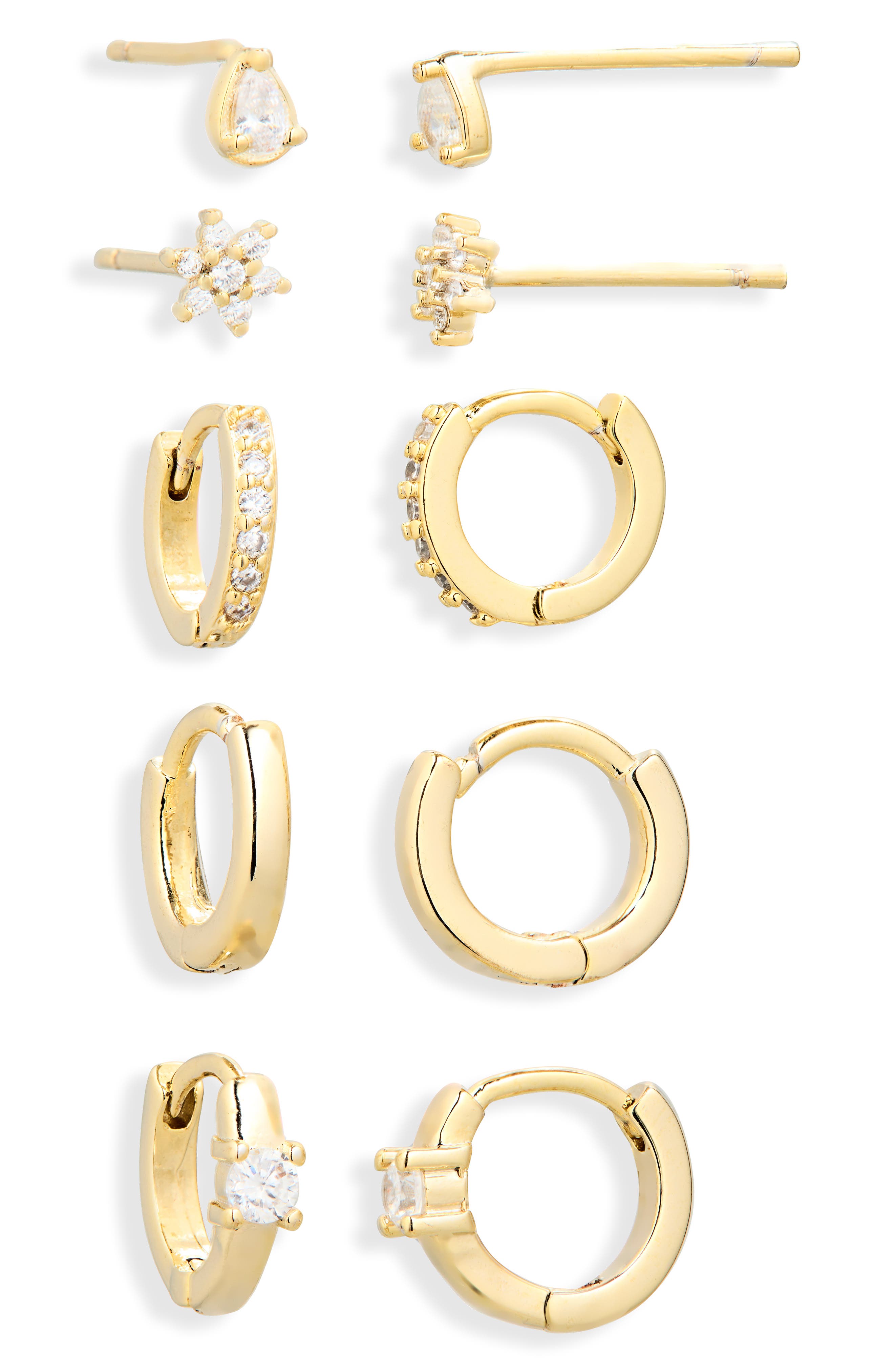 Leith Set of 5 Cubic Zirconia Stud & Huggie Hoop Earrings