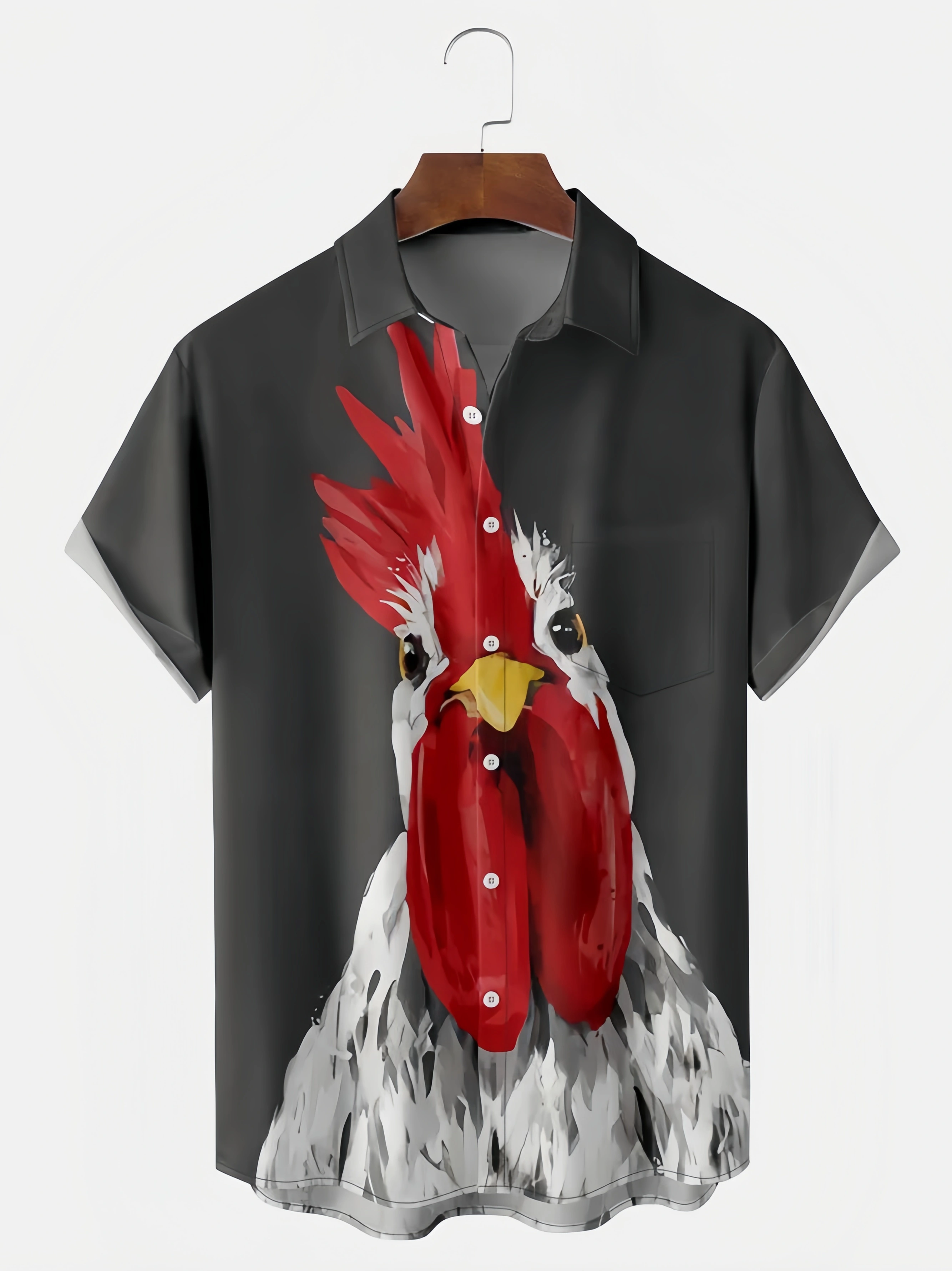 Rooster Chest Pocket Short Sleeve Casual Shirt