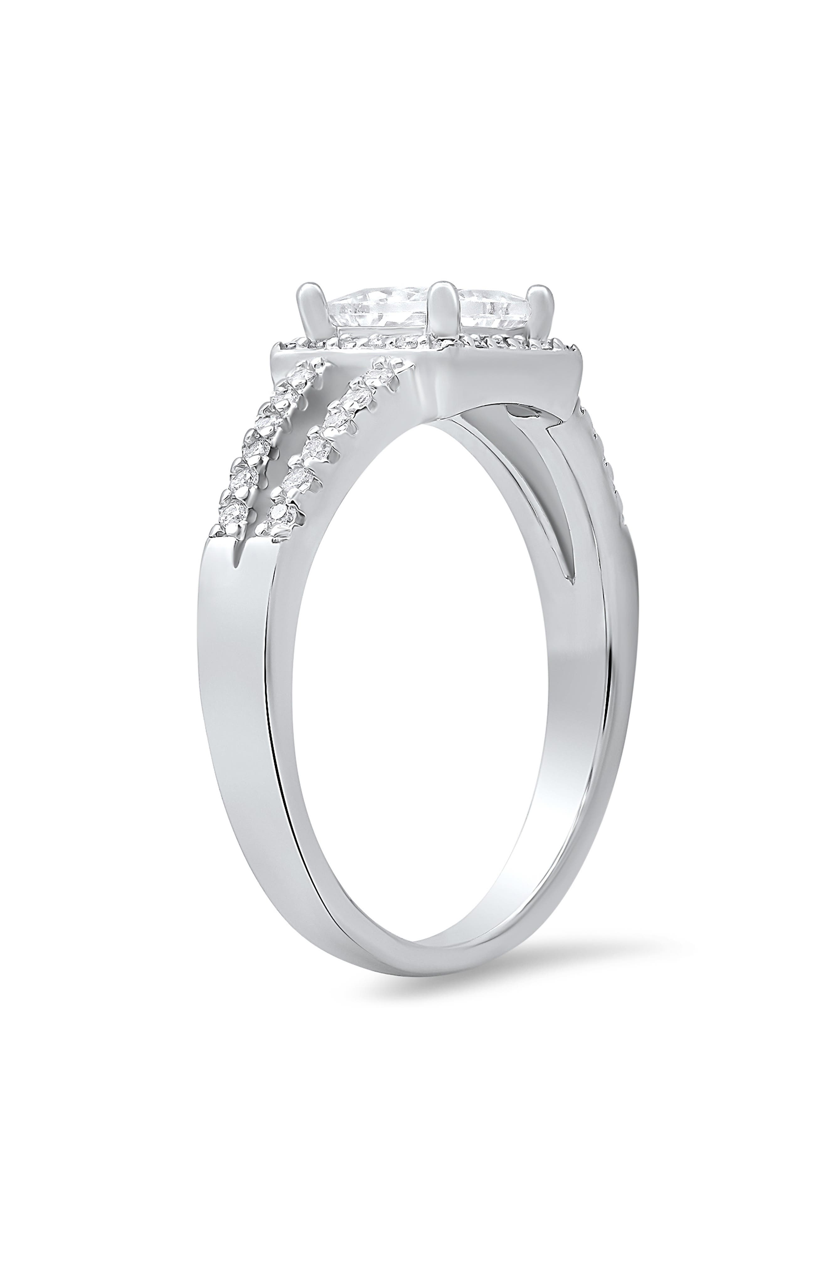 Queen Jewels Sterling Silver Princess Cut Halo Cubic Zirconia Ring