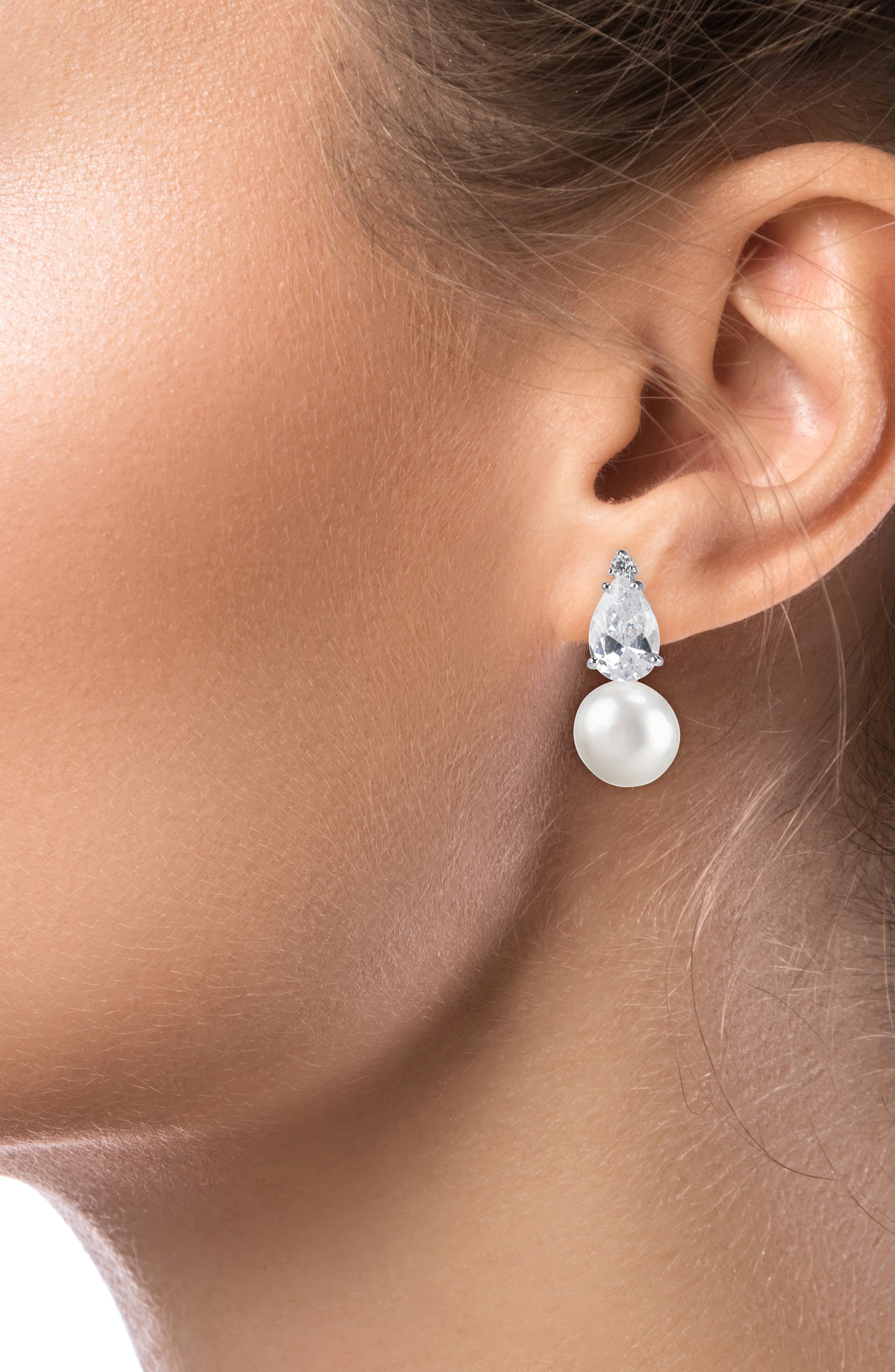 CZ by Kenneth Jay Lane Pear Cubic Zirconia & Drop Imitation Pearl Earrings