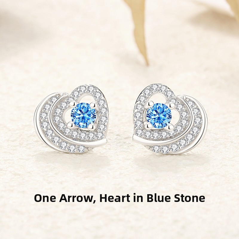 Original 999 pure silver "One Arrow of Love" earrings for women, summer high-end design heart-shaped zircon earrings, Korean style ins trend
