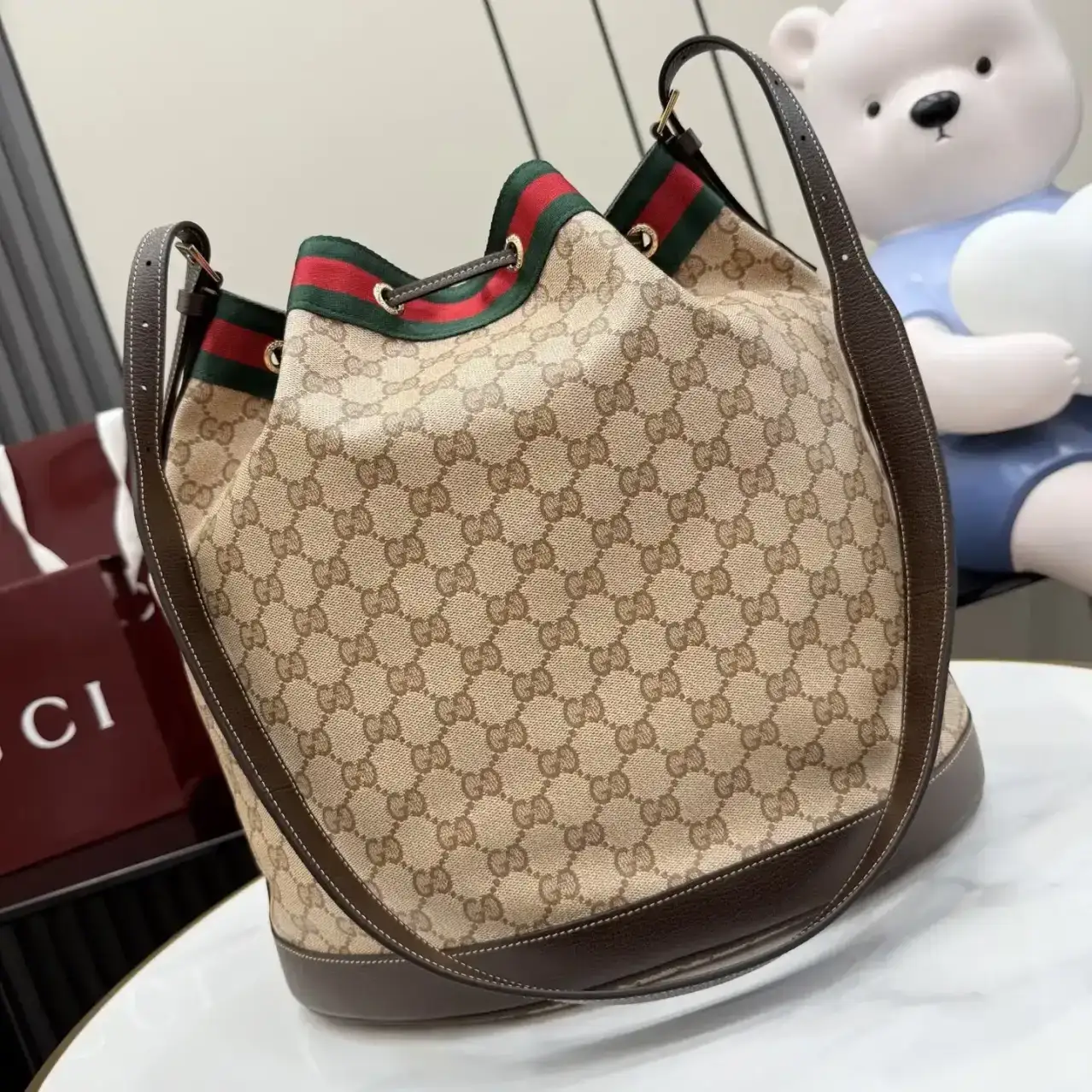 Gucci Brown Generation Canvas and Leather Bucket Bag product photo from LabelPicks
