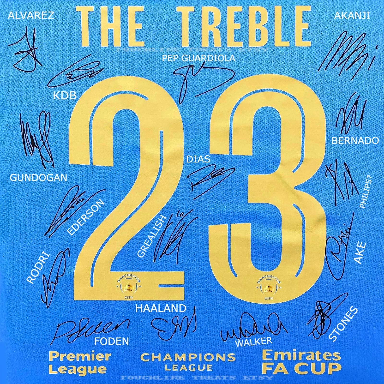 Man City TREBLE 2022/23 SIGNED Jersey: Full Team Squad Autographs - COA - 2022