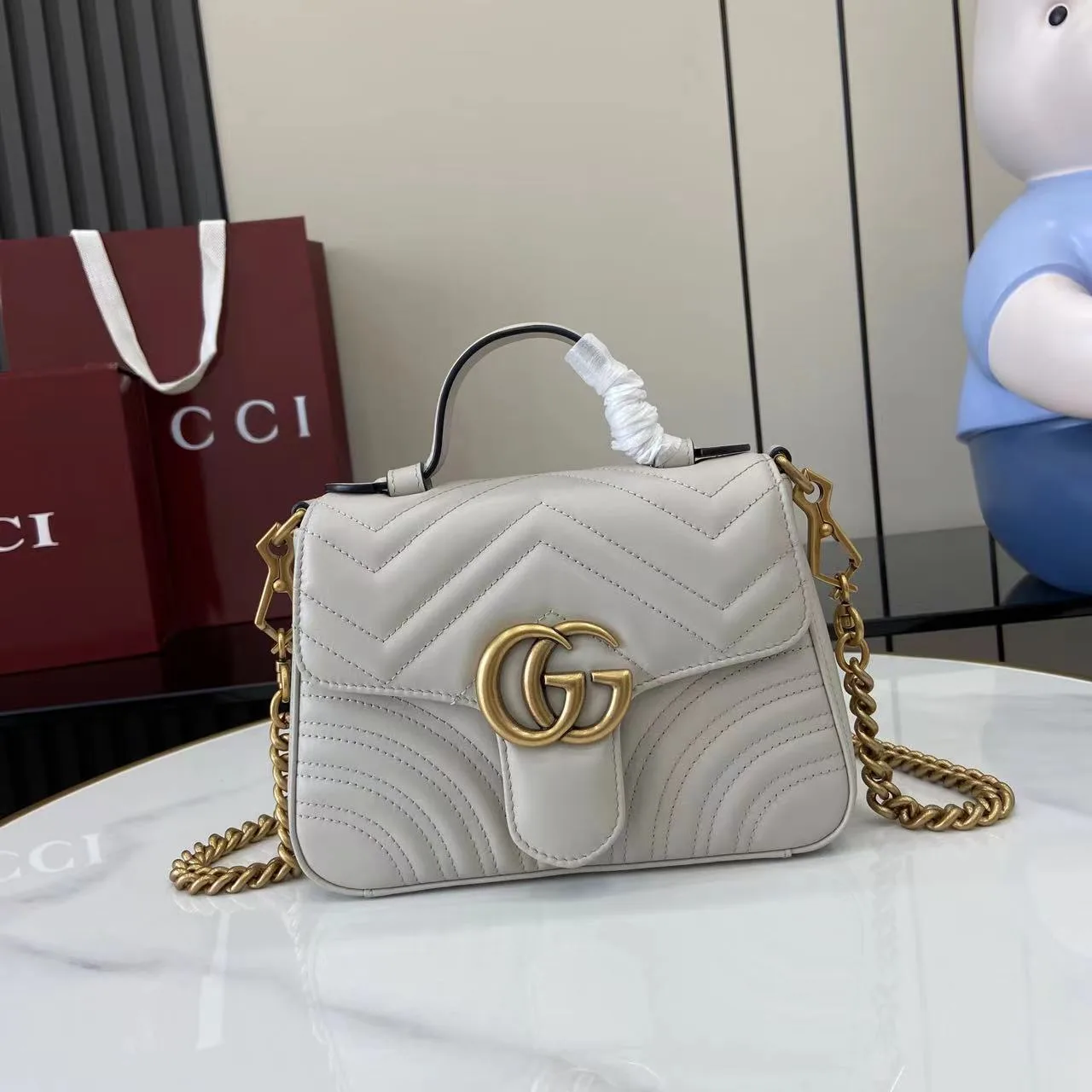 Gucci Marmont Grey GG Supreme Canvas Top Handle Bag product photo from LabelPicks