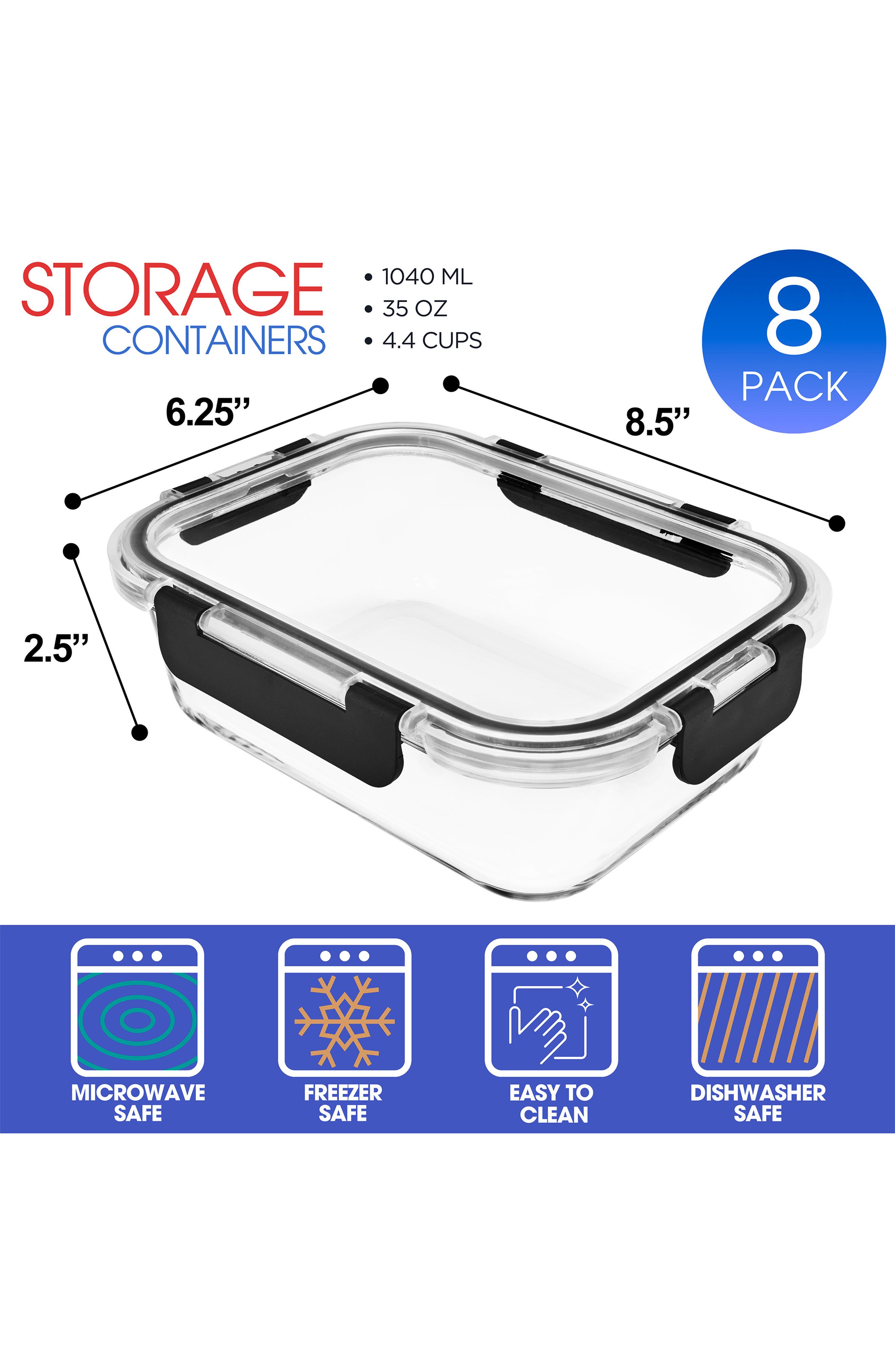 SORBUS 8-Pack Glass Food Prep Storage Containers