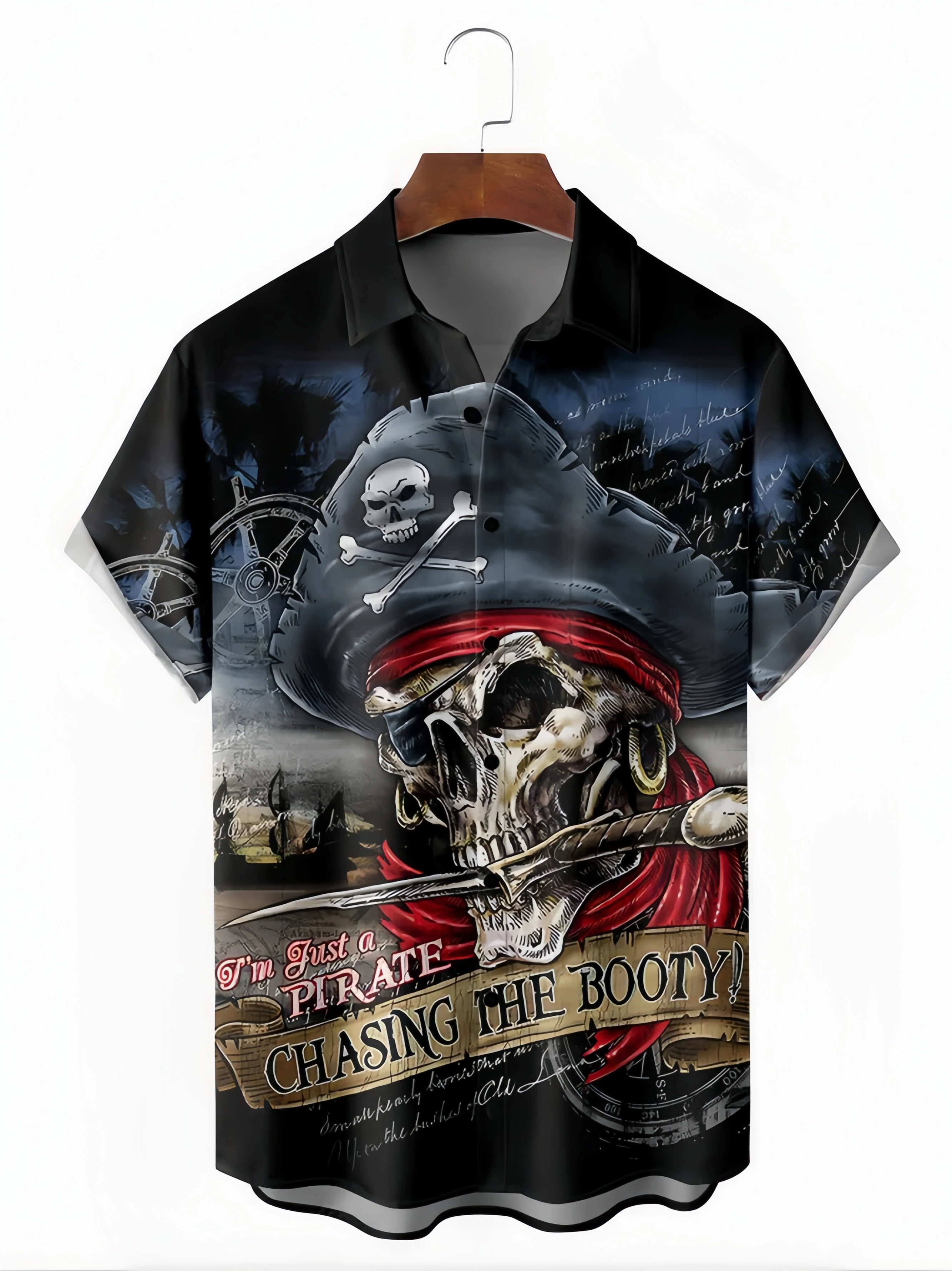 Pirate Chest Pocket Short Sleeve Hawaiian Shirt