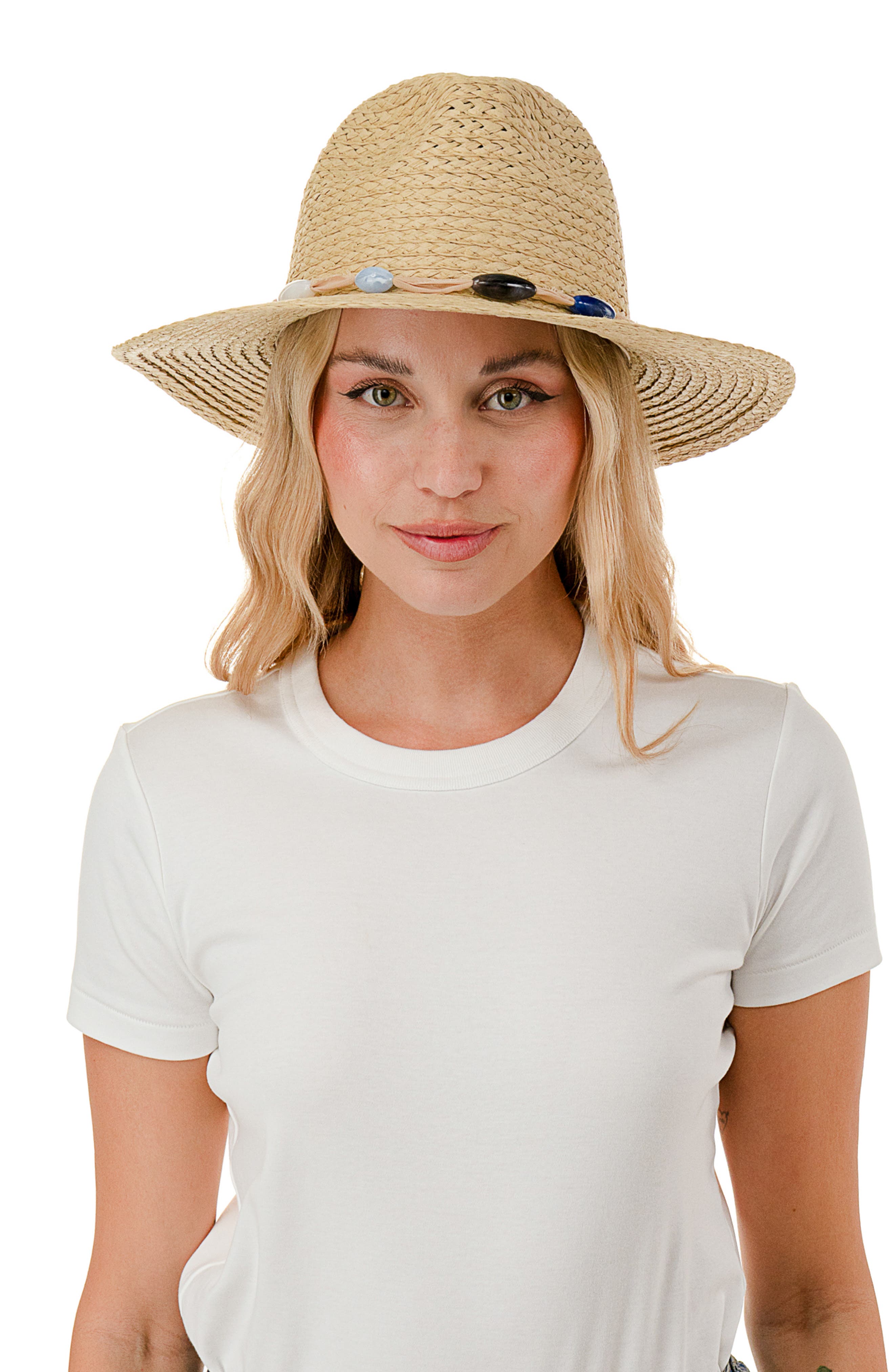 Nicole Miller Beaded Trim Panama Hat