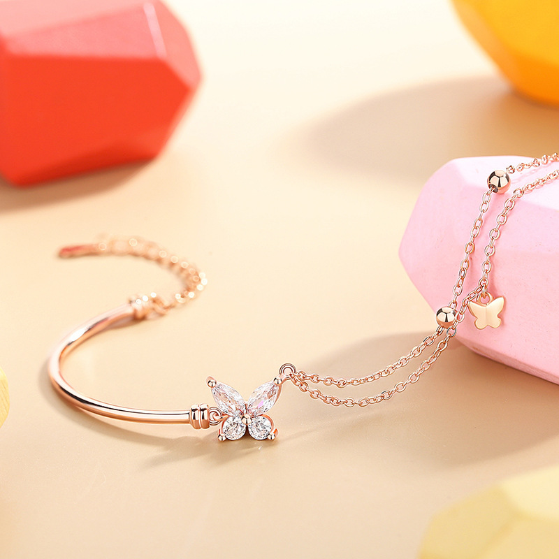 Jin Hong Zhenpin Butterfly Bracelet, Pure Silver, Forest Style, Trendy, Instagram-Worthy, Girly Bracelet, Unique Design, Cubic Zirconia Jewelry