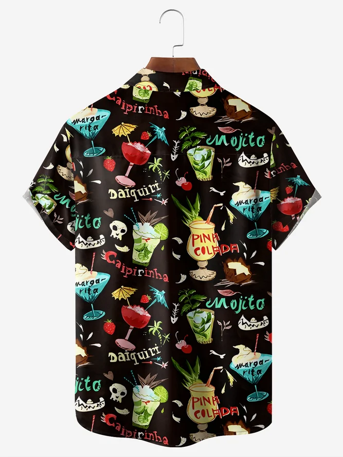 Cocktail Chest Pocket Short Sleeve Hawaiian Shirt