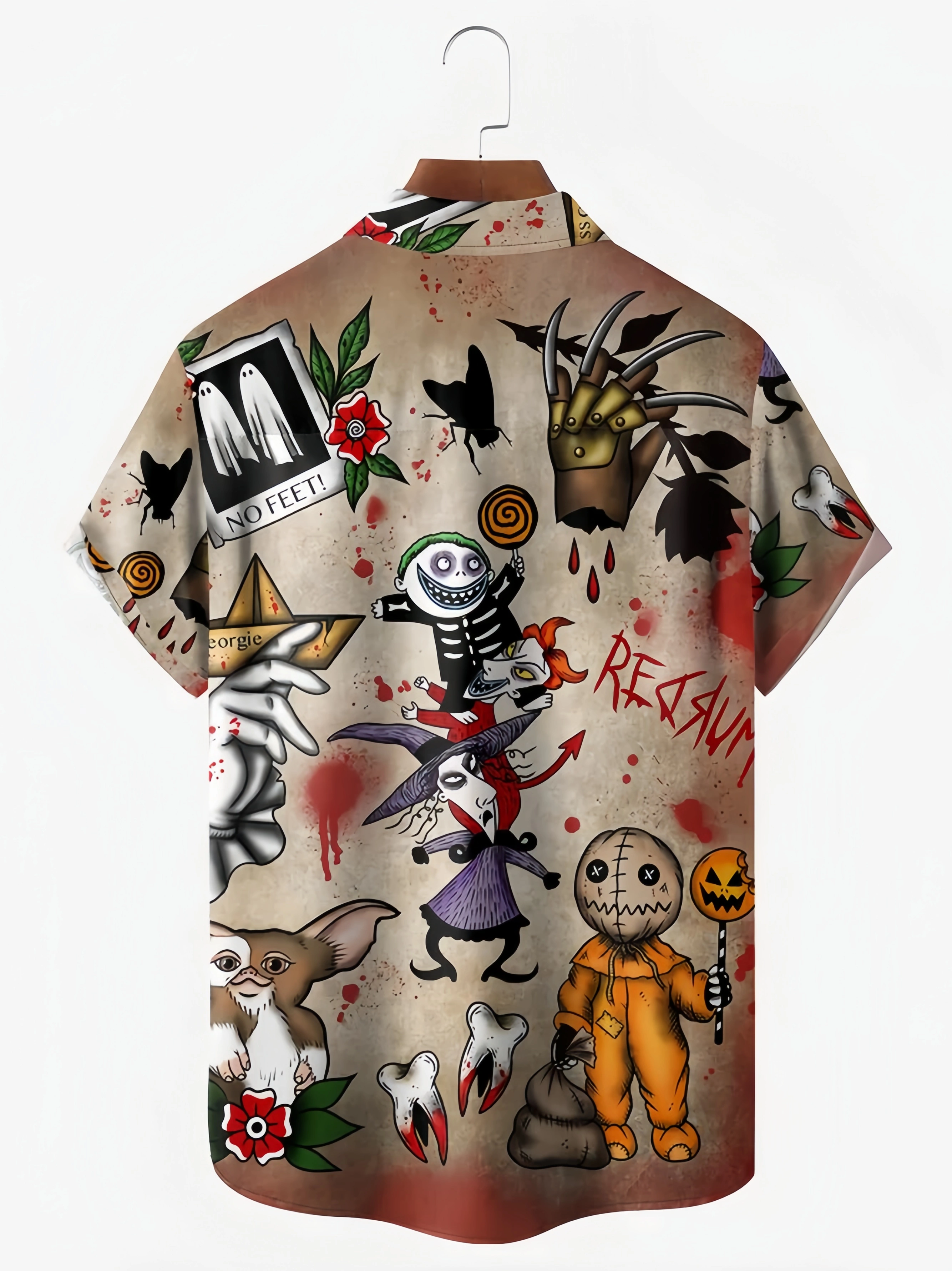 Halloween Vampire Chest Pocket Short Sleeve Shirt