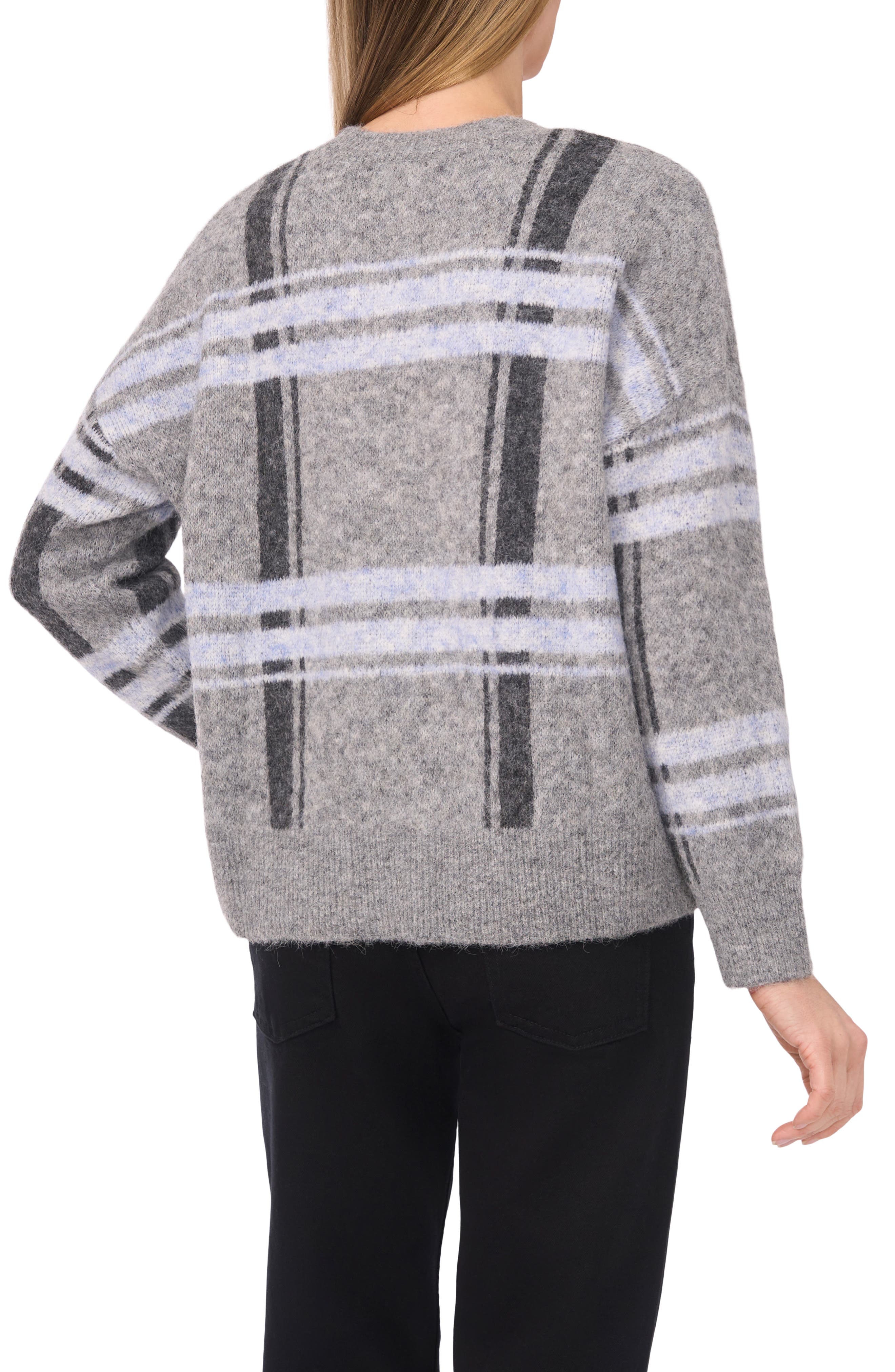 Halogen® Plaid Jacquard Crewneck Sweater