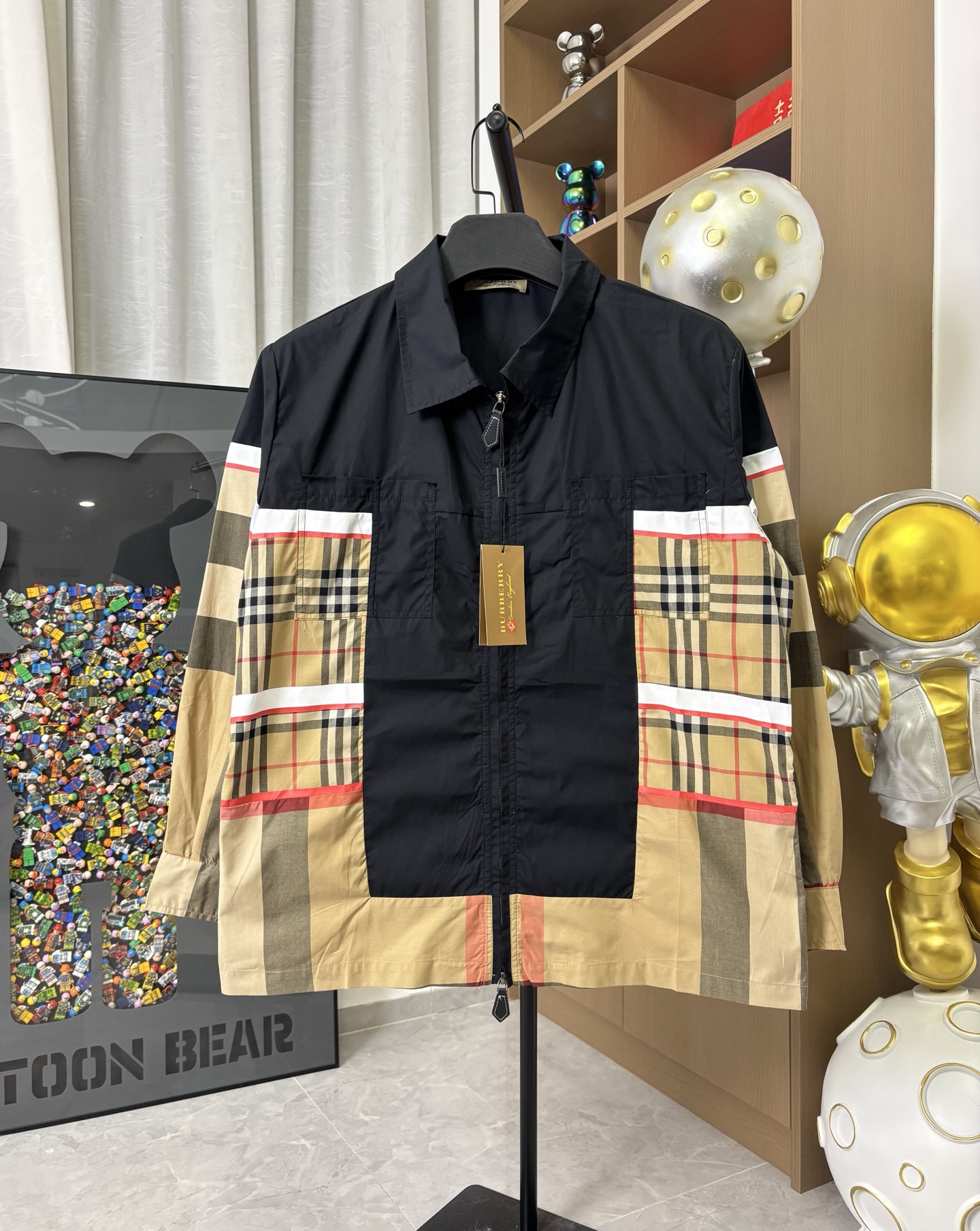 Plaid Spliced Long Sleeved Zipper Jackets