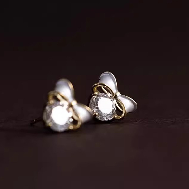 925 sterling silver mini bow earrings for women, french style, small, simple, minimalist, sweet and elegant