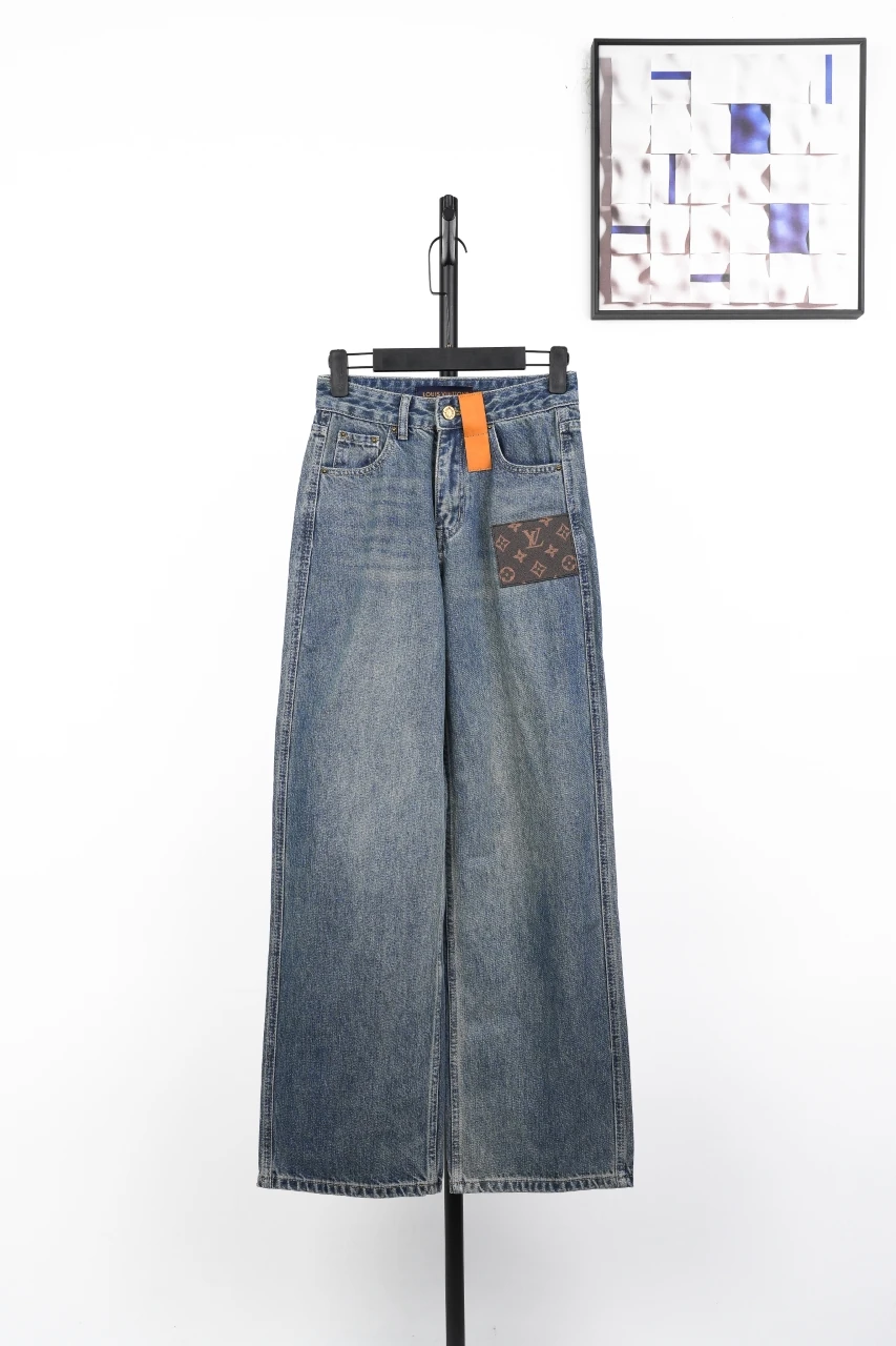 Louis Vuitton Blue Logo Patch High Waist Straight Jeans product photo from LabelPicks