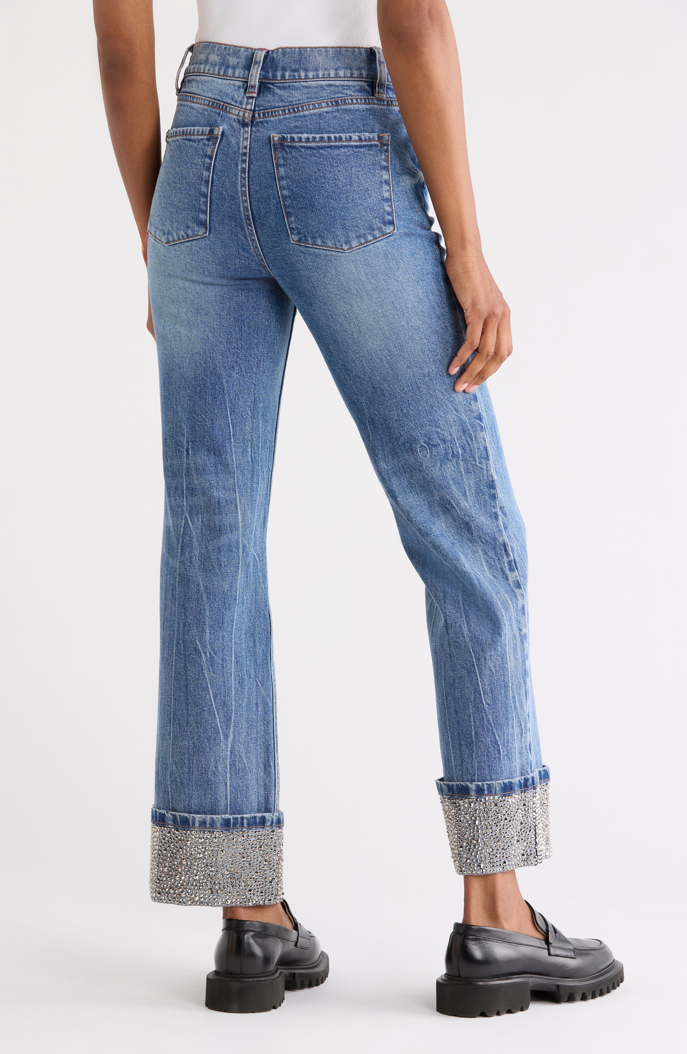 Alice + Olivia Chic Embellished Cuffed Ankle Jeans
