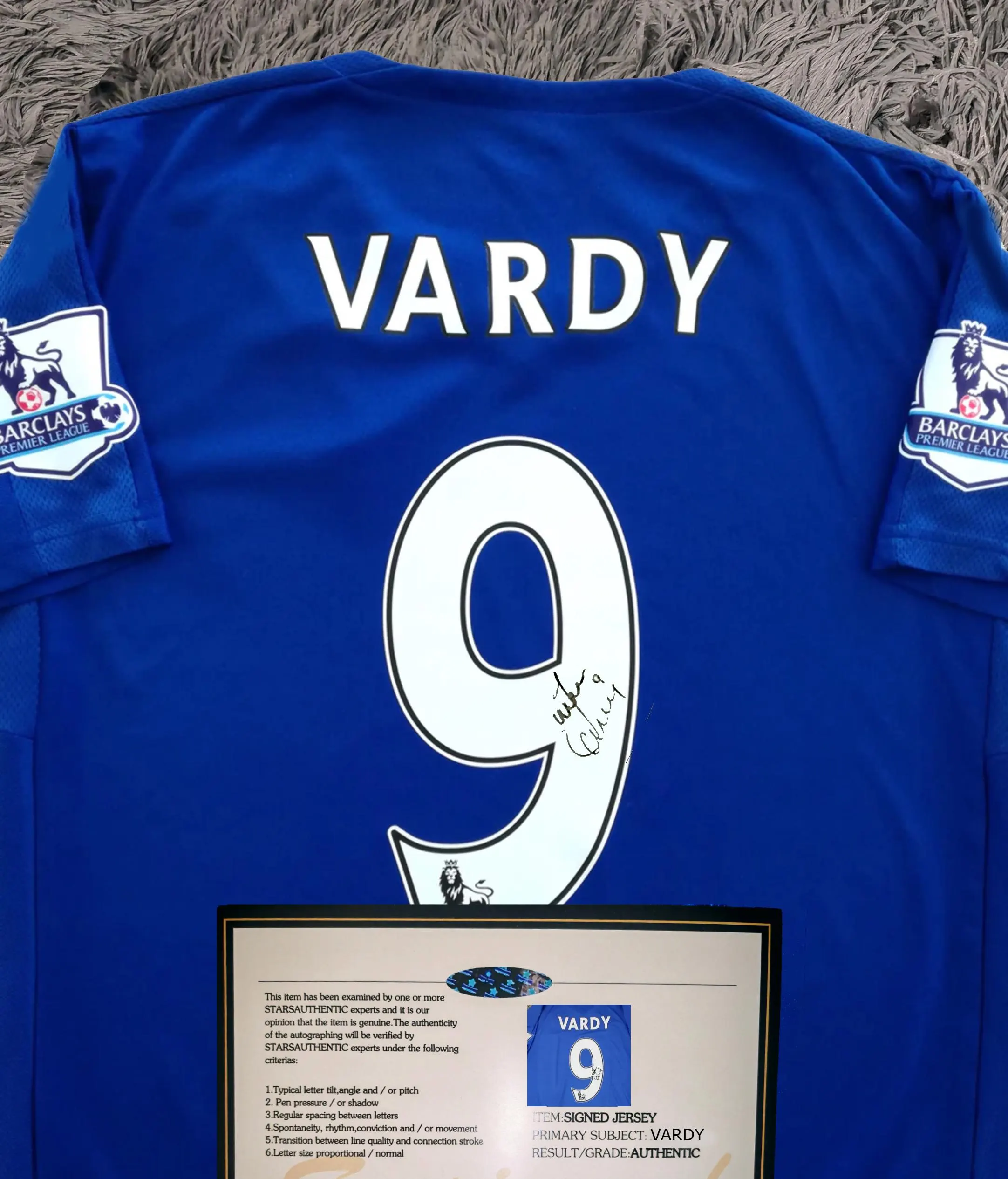 Jamie Vardy SIGNED Leicester City 15/16 Winners Home Jersey/Shirt - COA - 2016 Retro