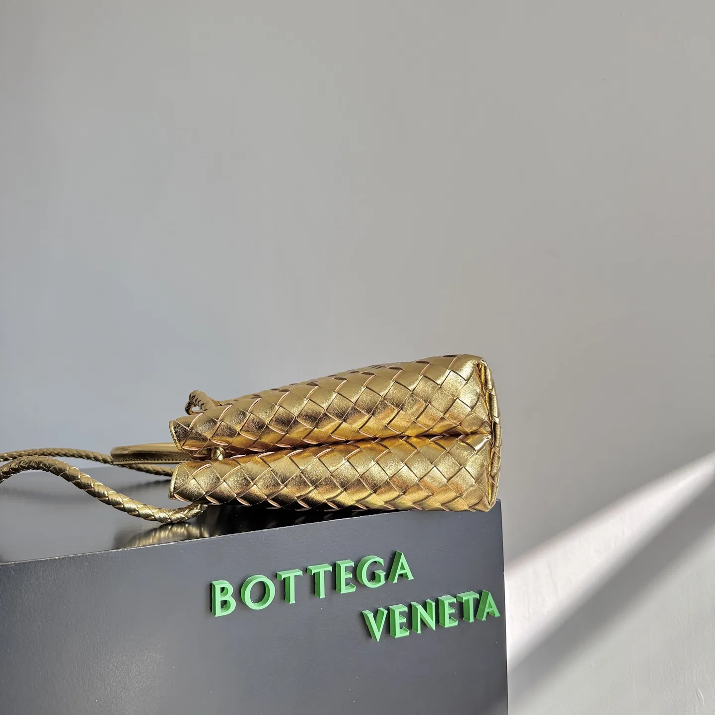 Bottega Veneta Gold Andiamo Intrecciato Woven Leather Top Handle Bag product photo from LabelPicks