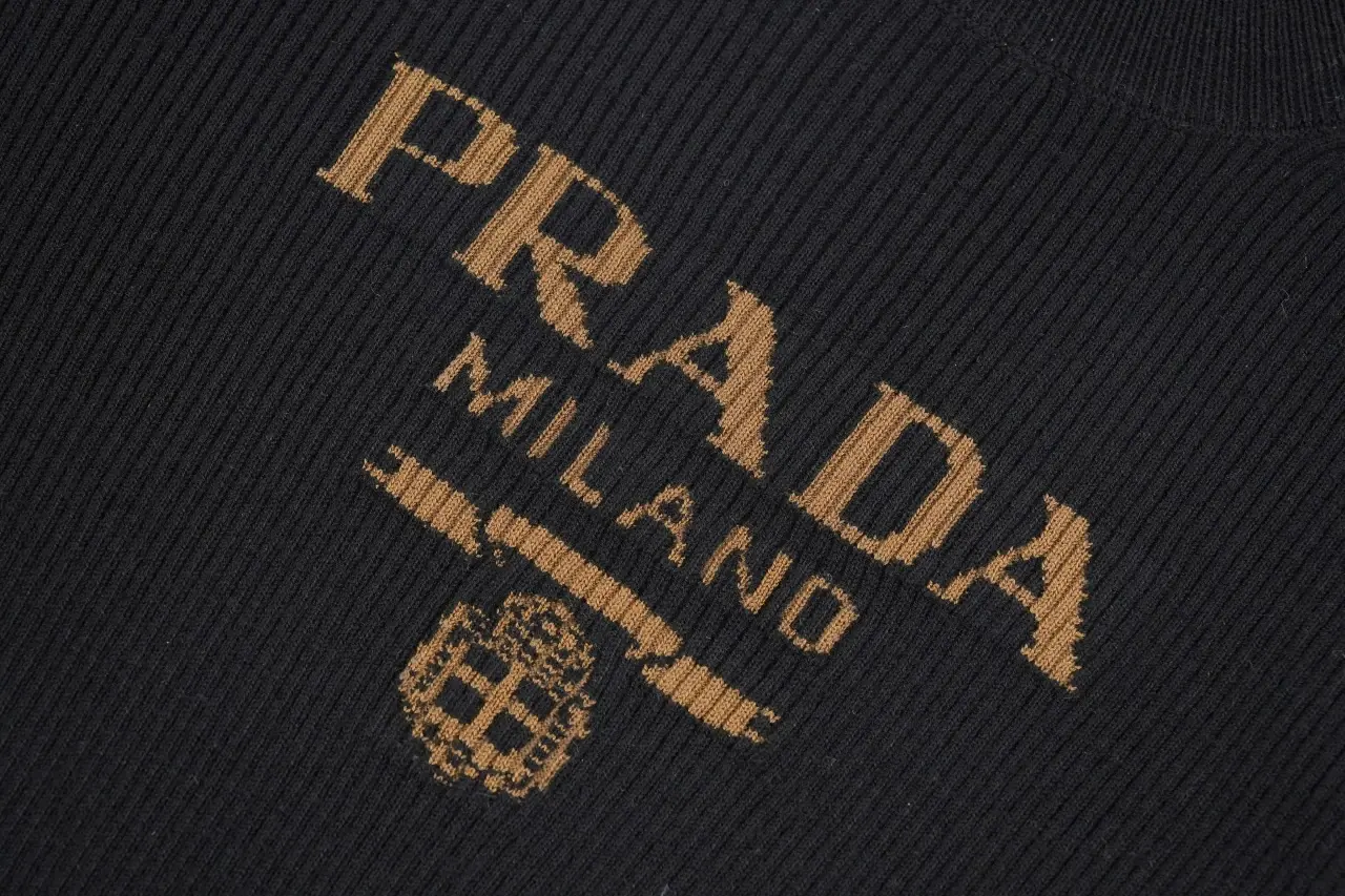 Prada Black Gold Logo Jacquard Recycled Silk Slim Knit Sweater product photo from LabelPicks