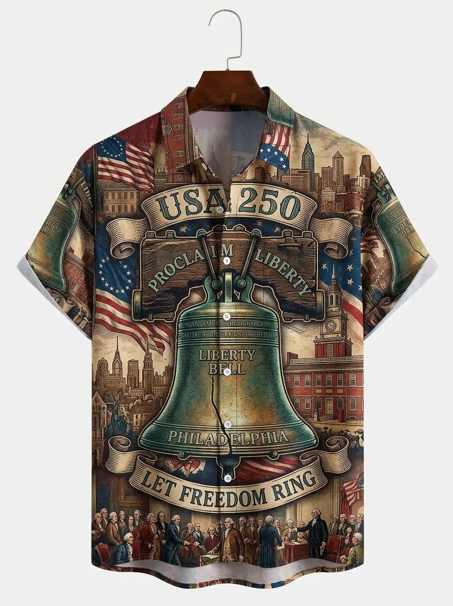 Men's printed shirts, USA 250 Liberty Bell Philadelphia Let Freedom Ring Hawaiian Shirt