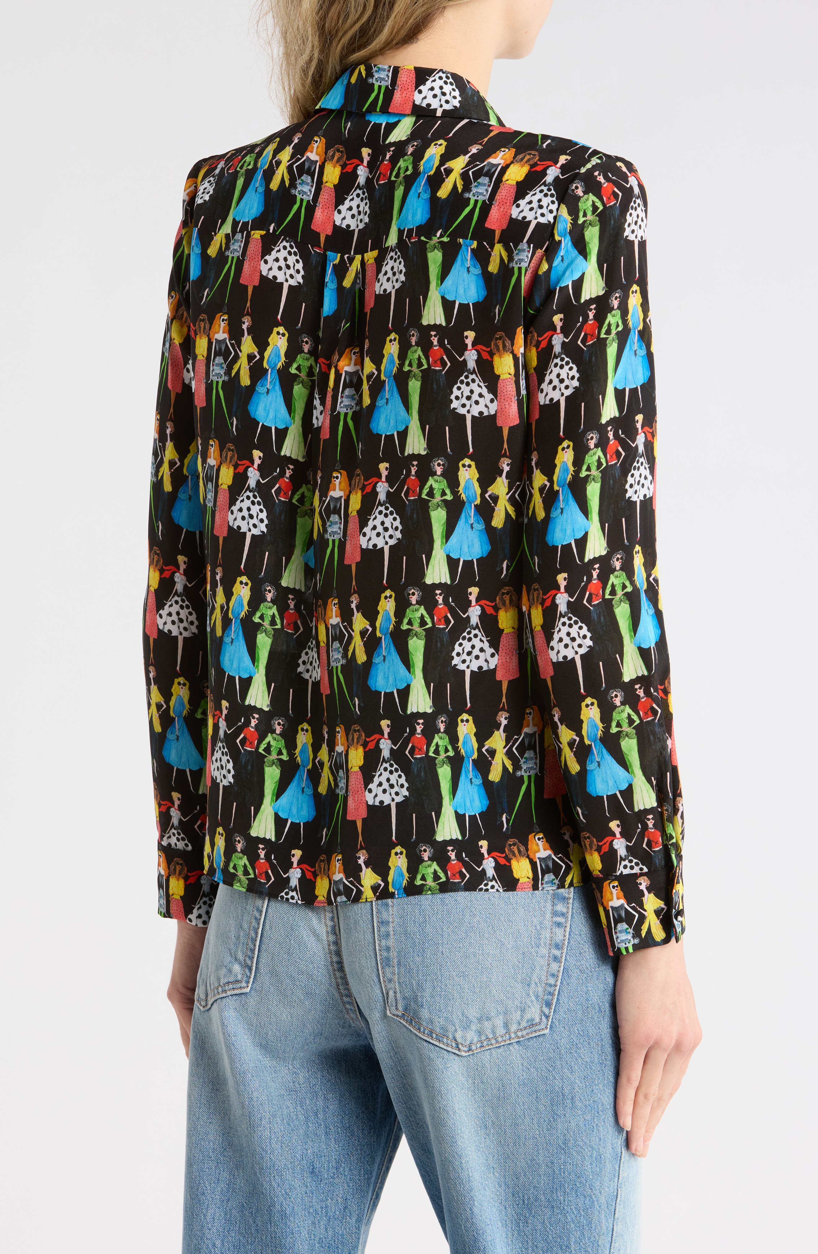 Alice + Olivia Willa Staceface Silk Button-Up Shirt