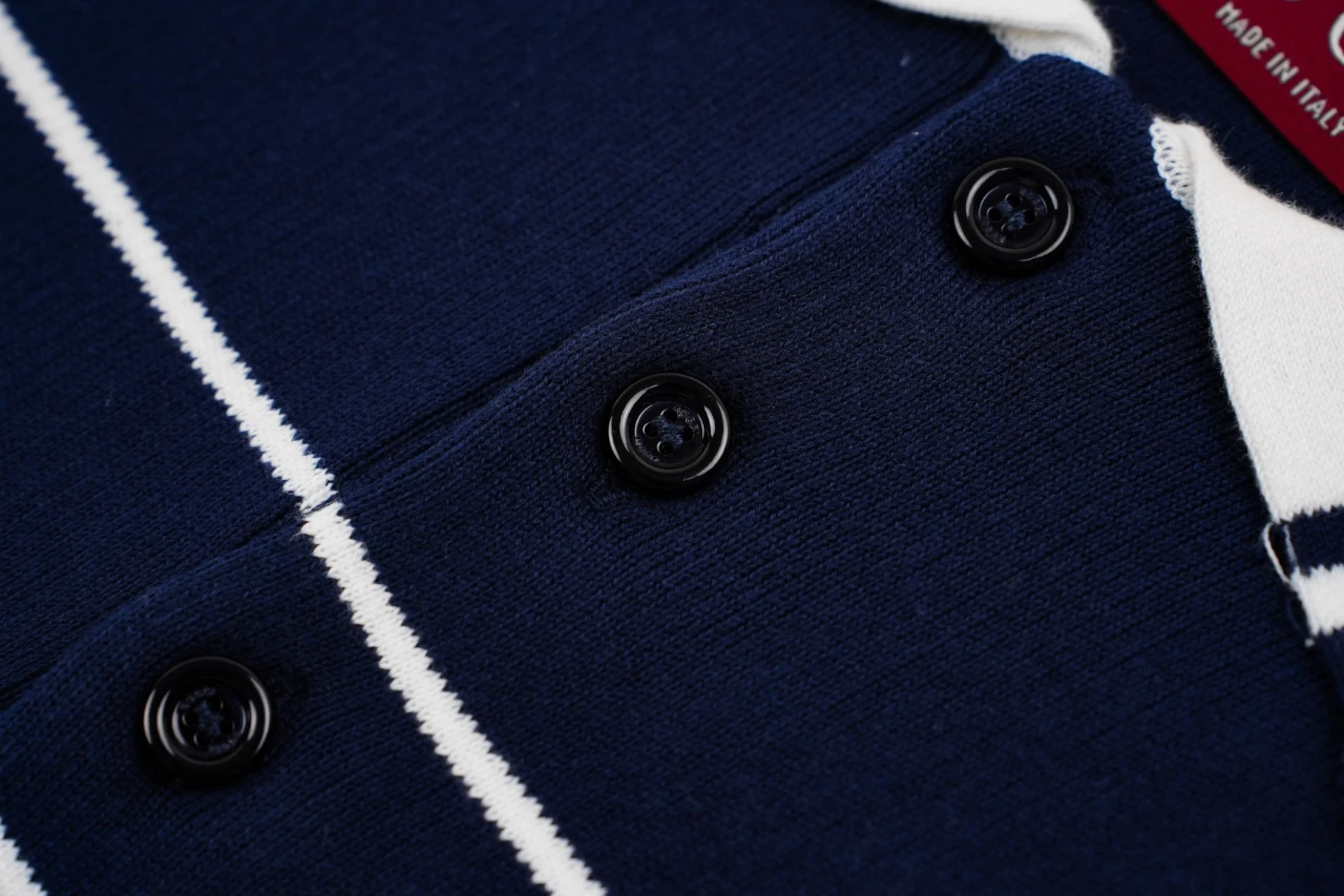 GUCCI Navy White Striped Jacquard Polo Shirt product photo from LabelPicks