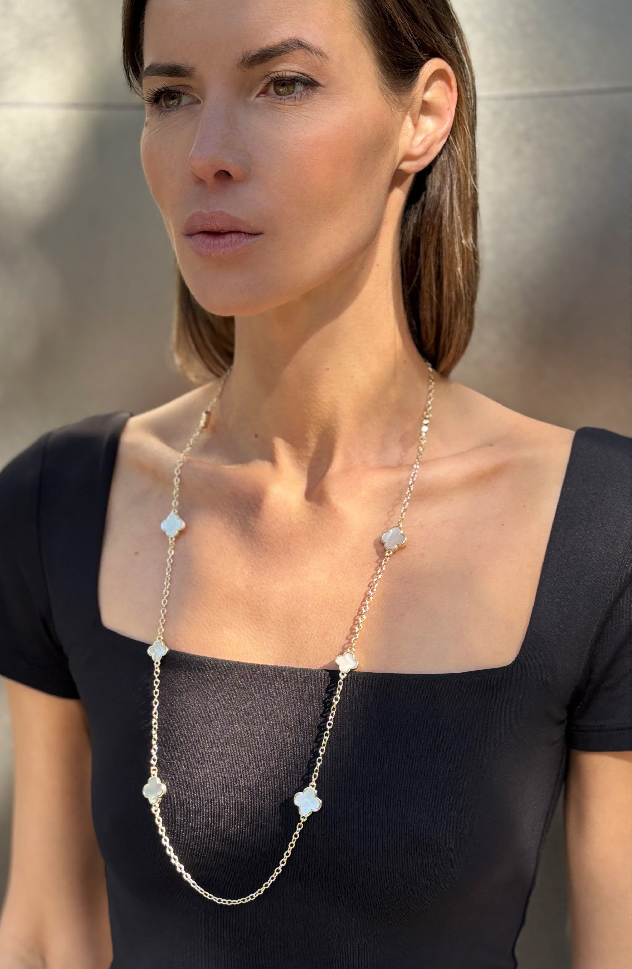 Adornia 36-Inch Mother-of-Pearl Flower Station Necklace